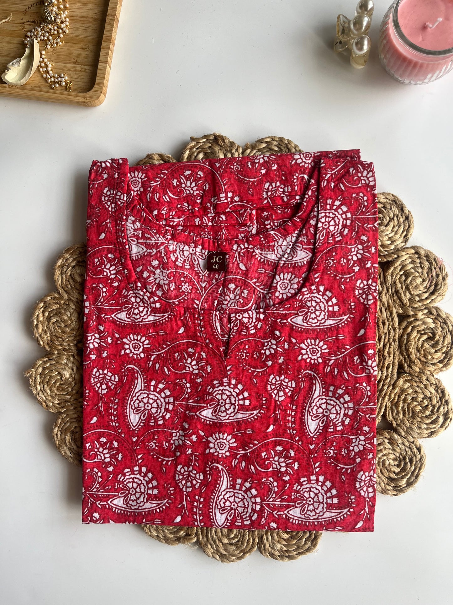 Red Floral Short Kurti - DSS061