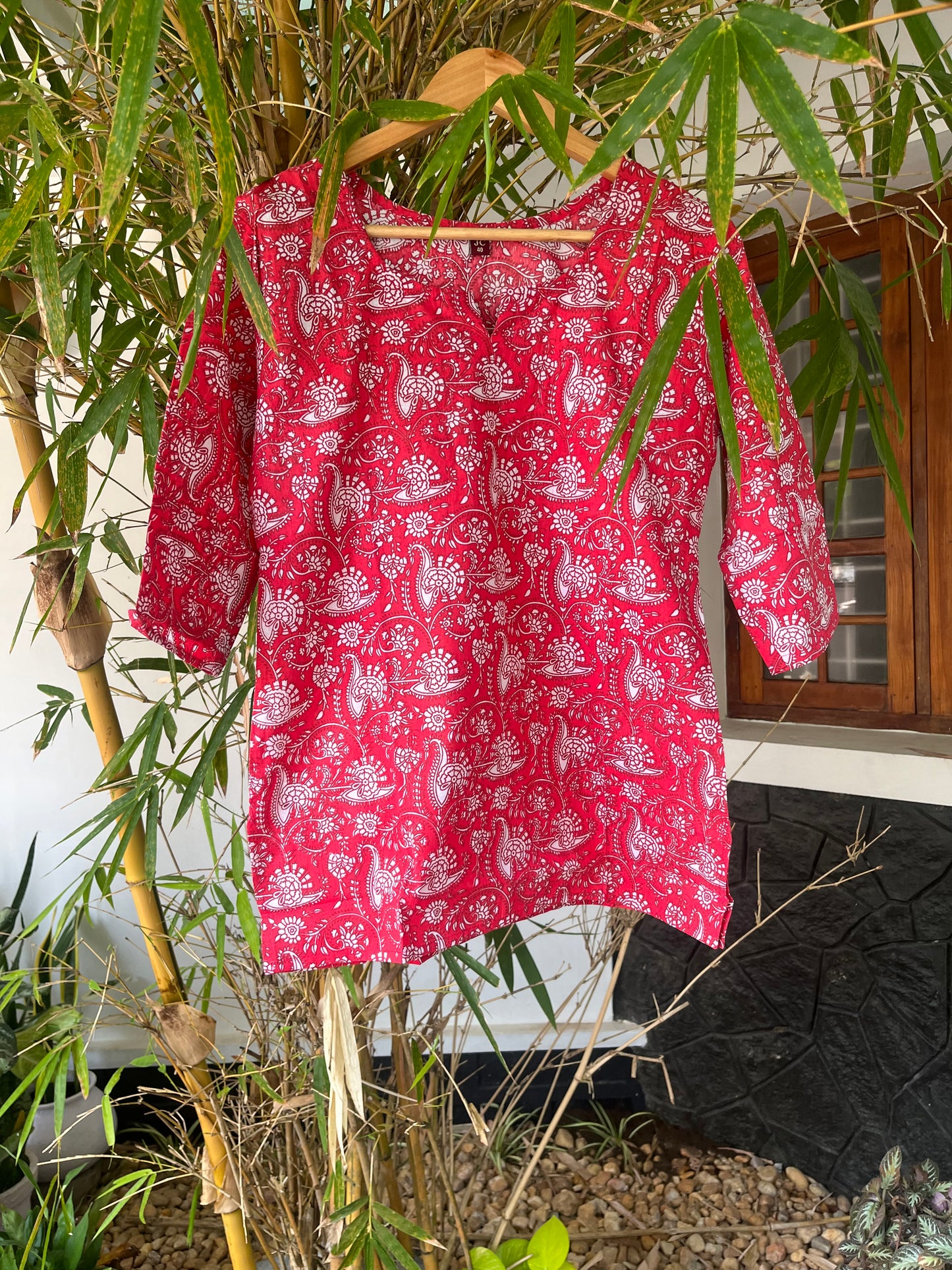 Red Floral Short Kurti - DSS061