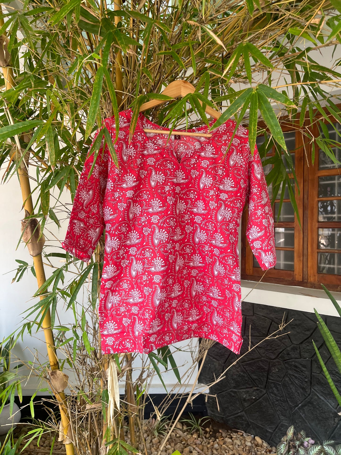 Red Floral Short Kurti - DSS061