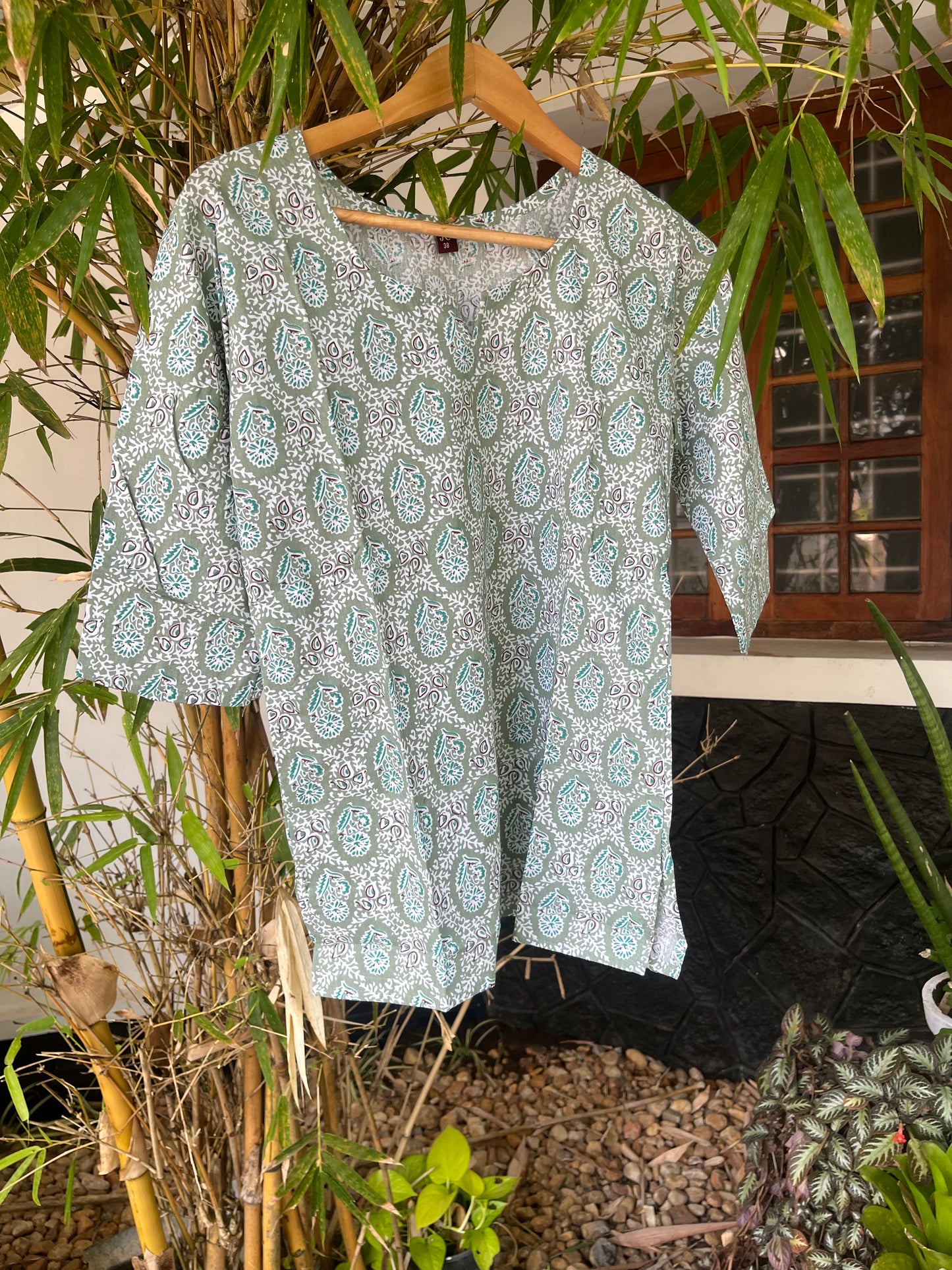 Pista Green Printed Short Kurti- DSS060
