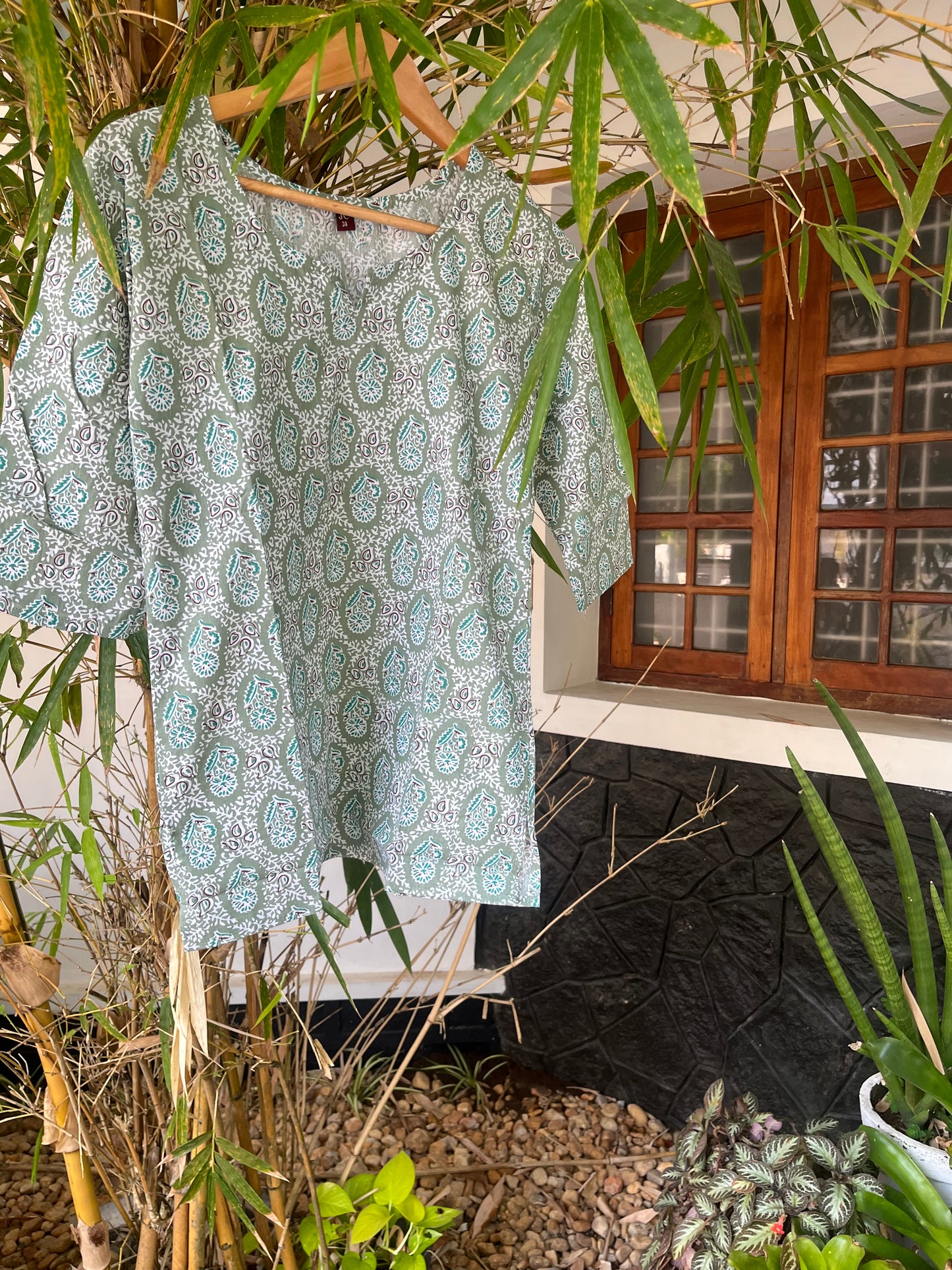 Pista Green Printed Short Kurti- DSS060