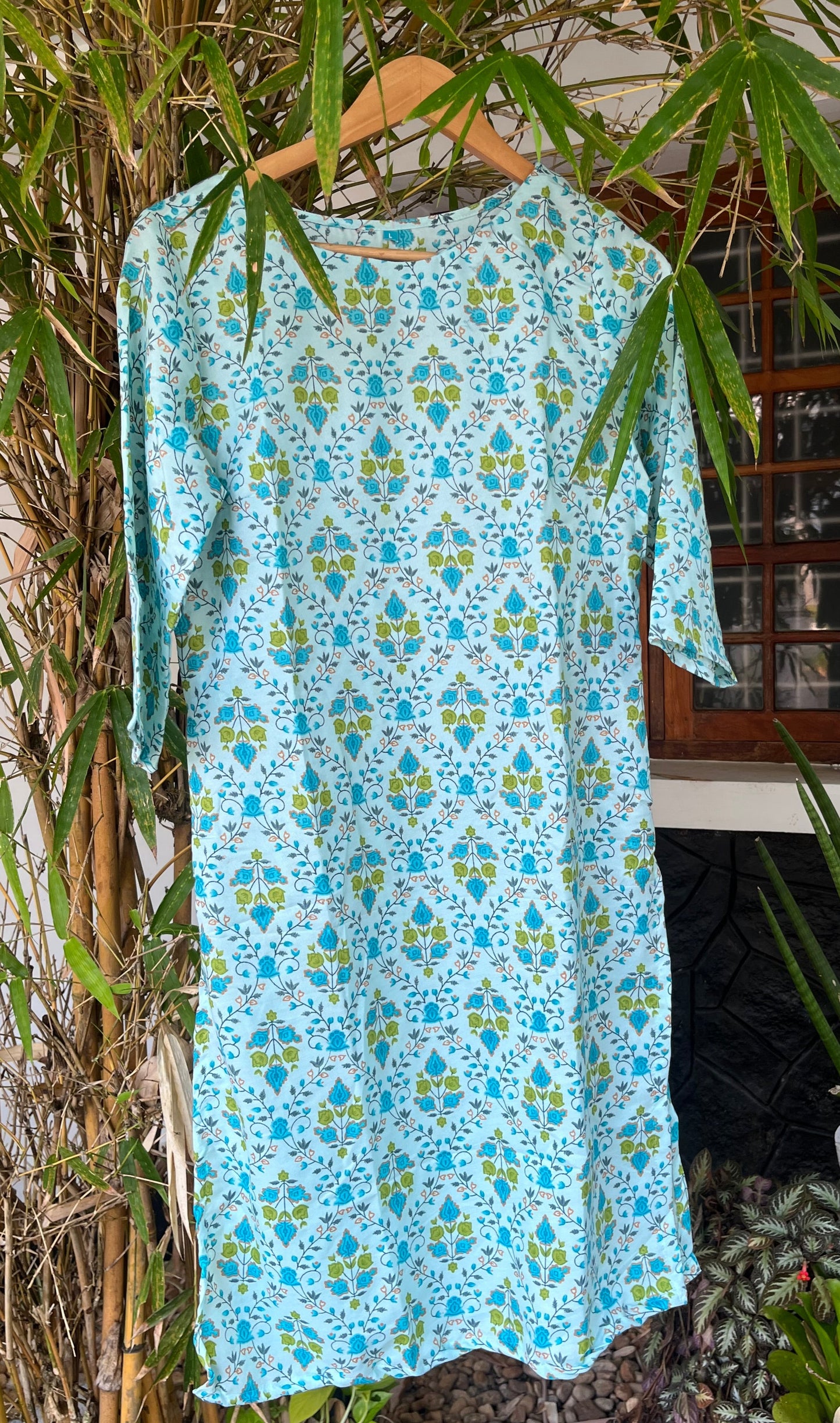 Sky Blue Printed Rayon Kurta - DS039