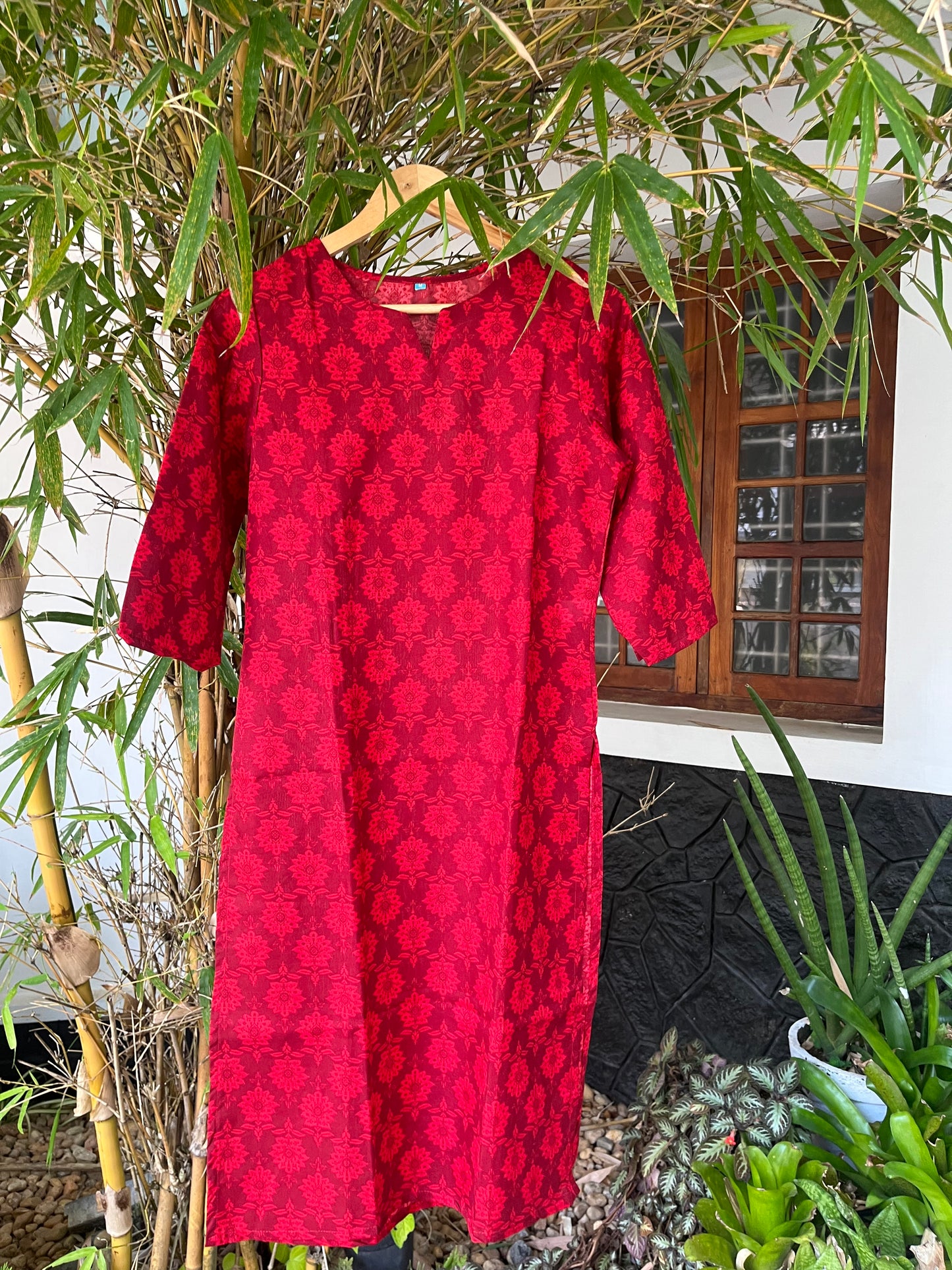 Red Rayon Kurta - DS046