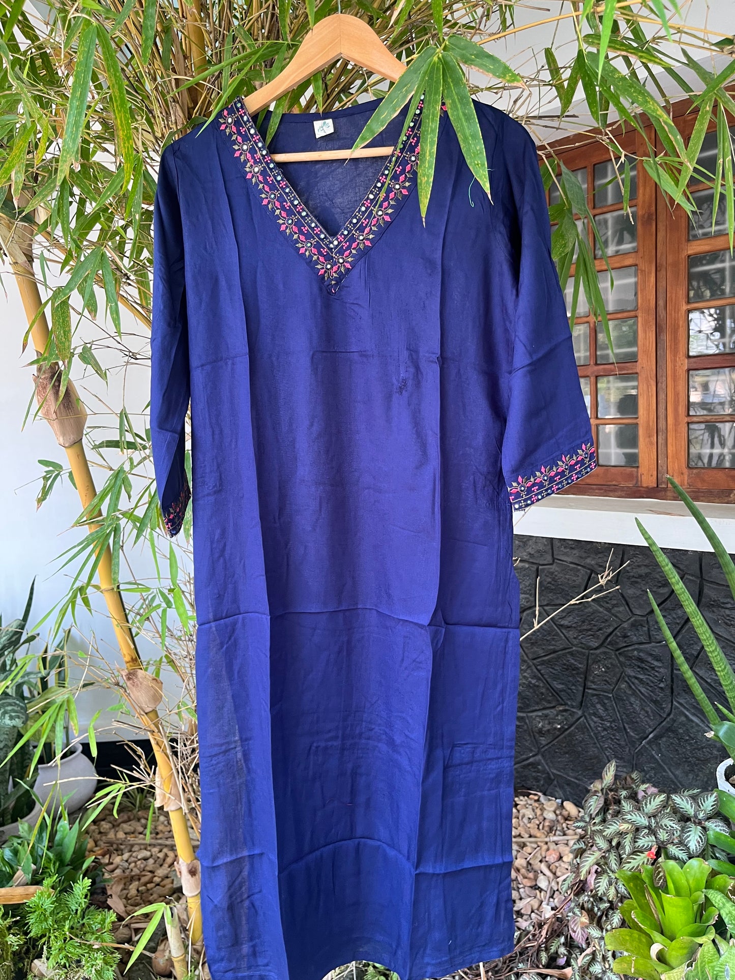 Indigo Blue V-Neck Kurta (DS017)