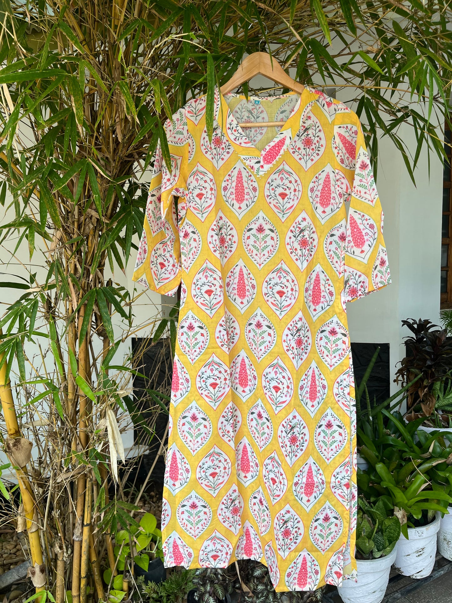 Floral Yellow Cotton Kurta - DS049