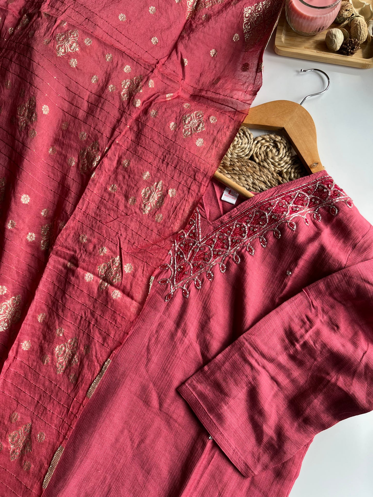 Gulnaar - Dusky Peach Vatican Silk Kurti Set
