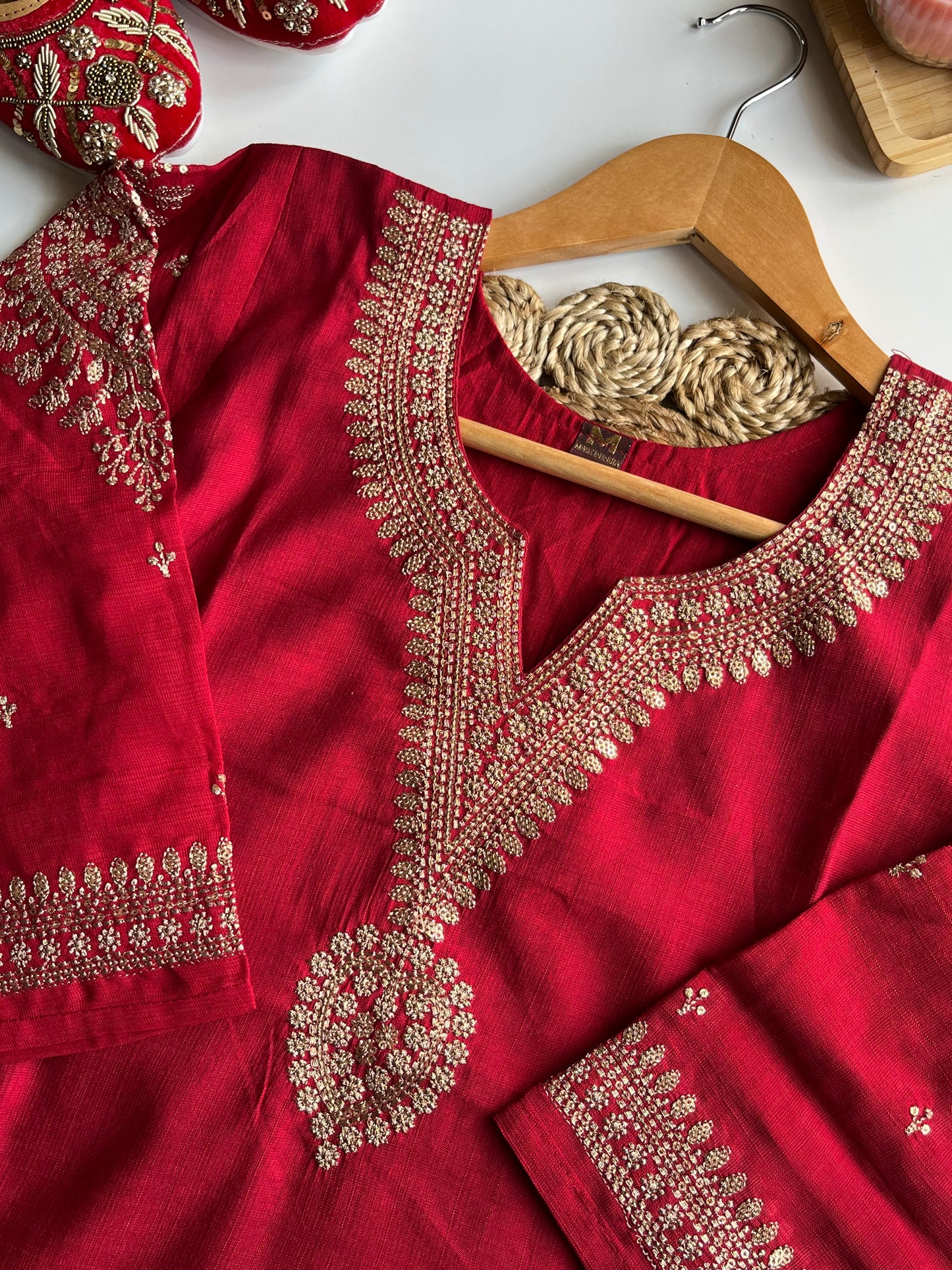 Sindoori - Royal Red Roman Silk Kurti Set