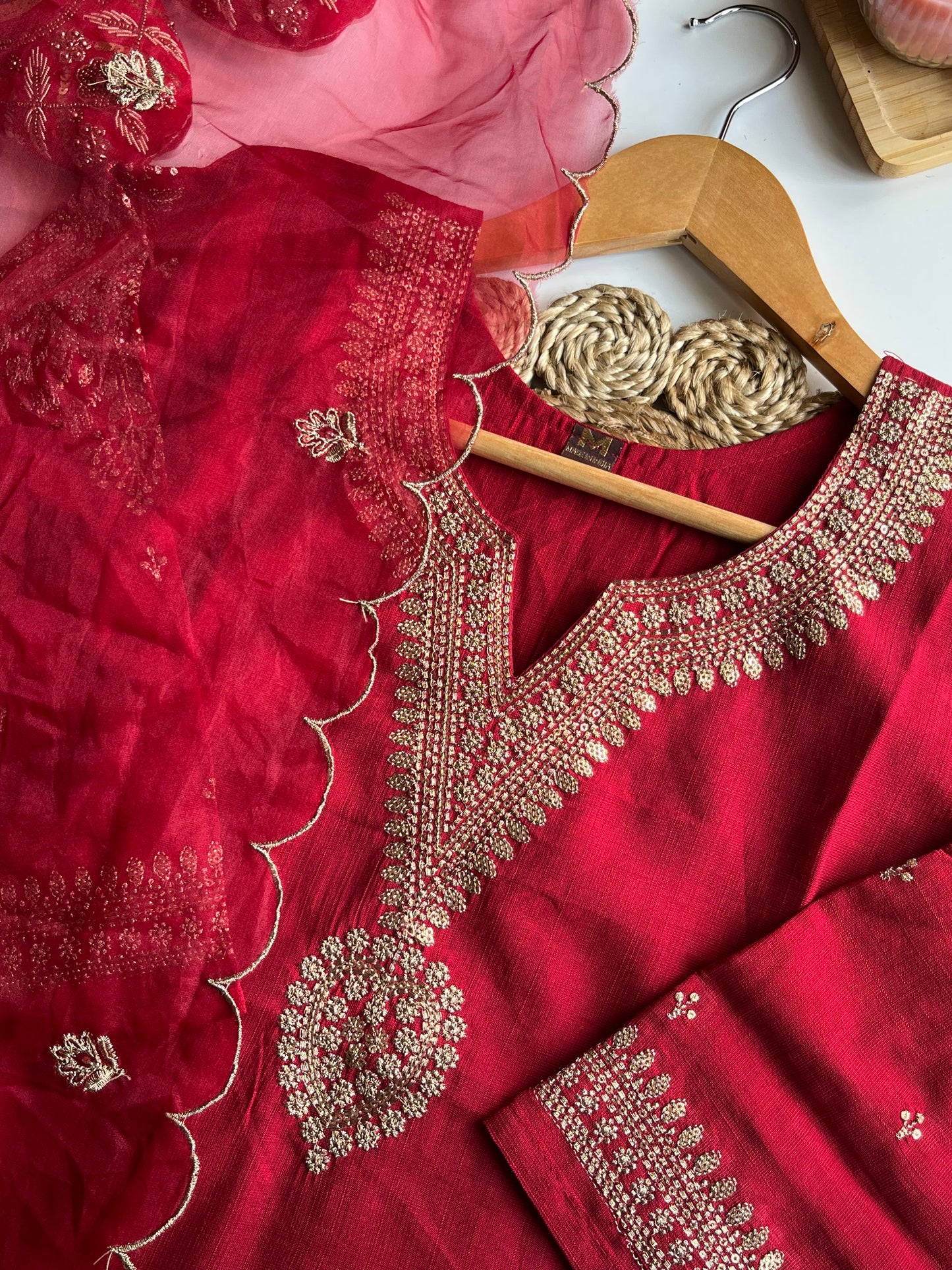 Sindoori - Royal Red Roman Silk Kurti Set