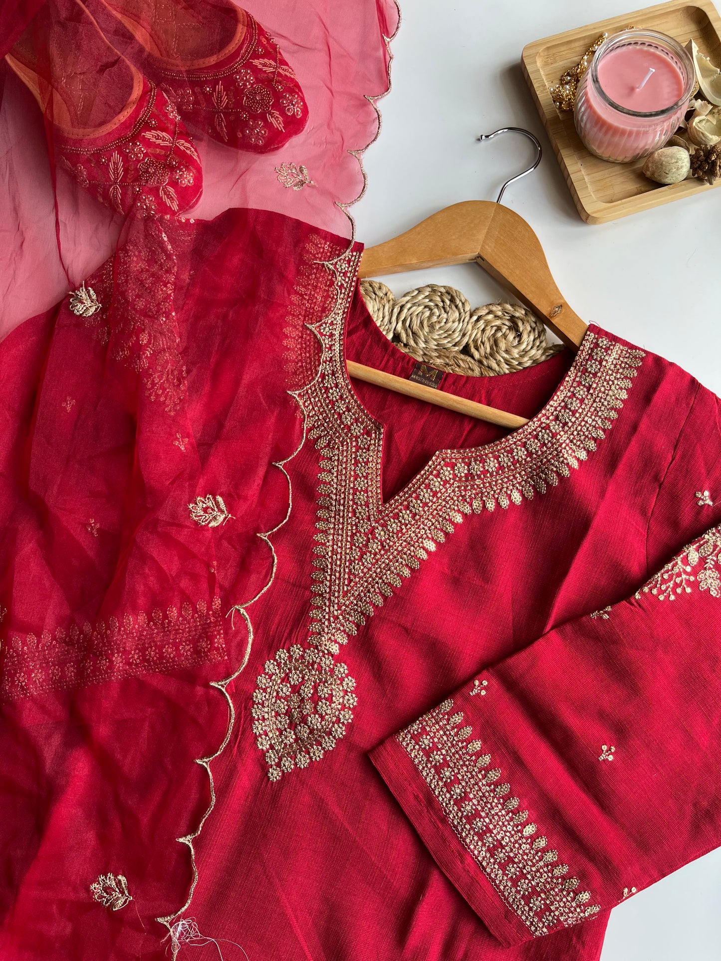 Sindoori - Royal Red Roman Silk Kurti Set