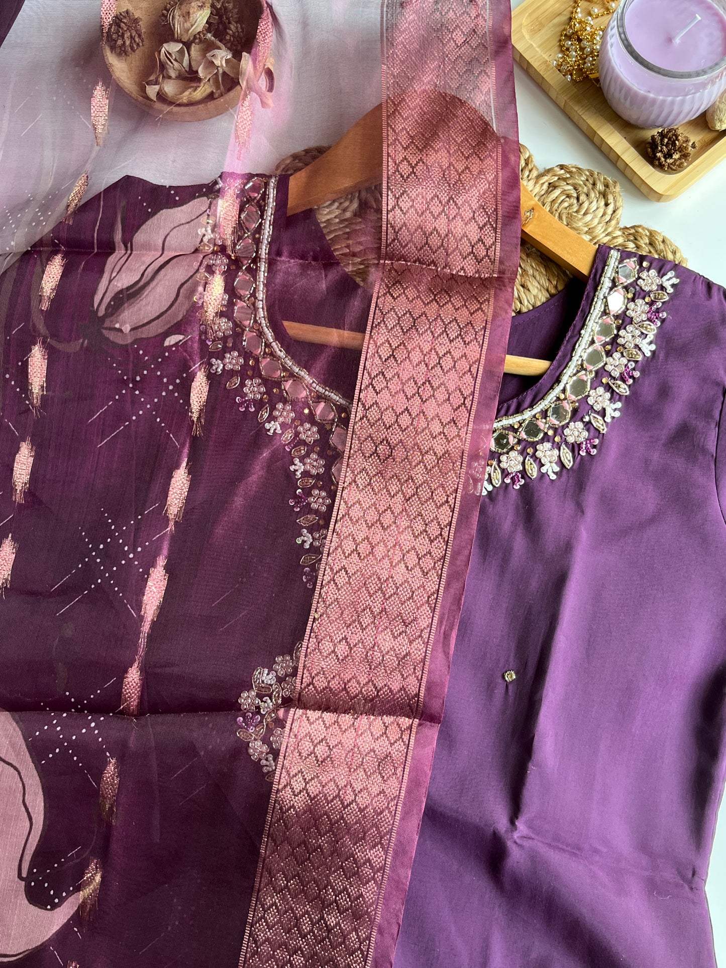 Tarangini - Rich Purple Roman Silk Kurti Set