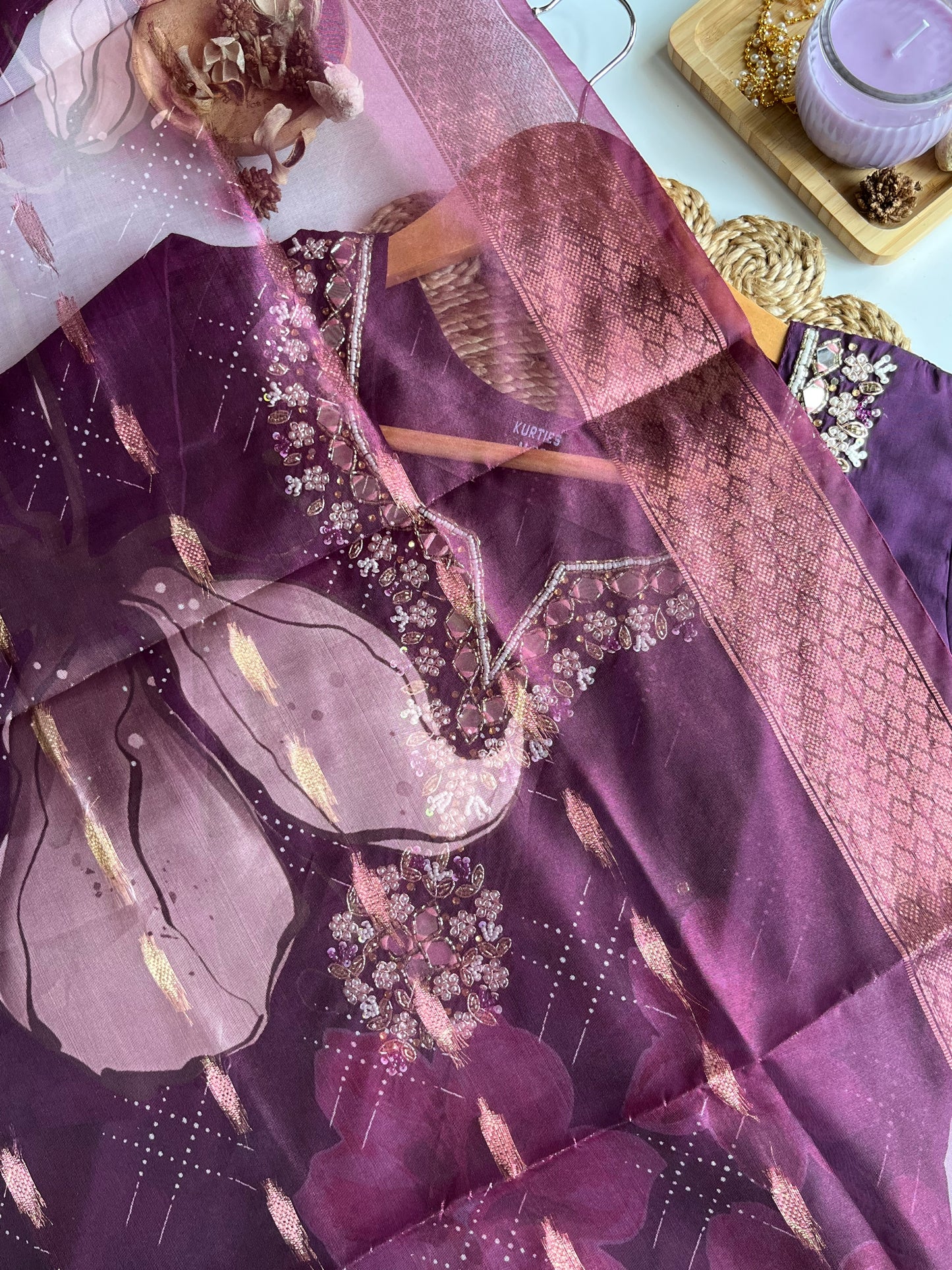 Tarangini - Rich Purple Roman Silk Kurti Set