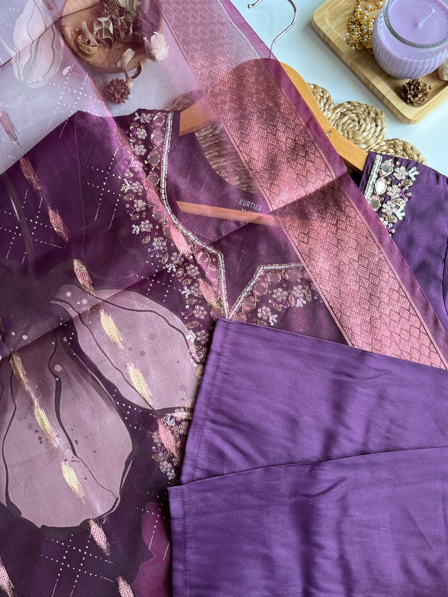 Tarangini - Rich Purple Roman Silk Kurti Set