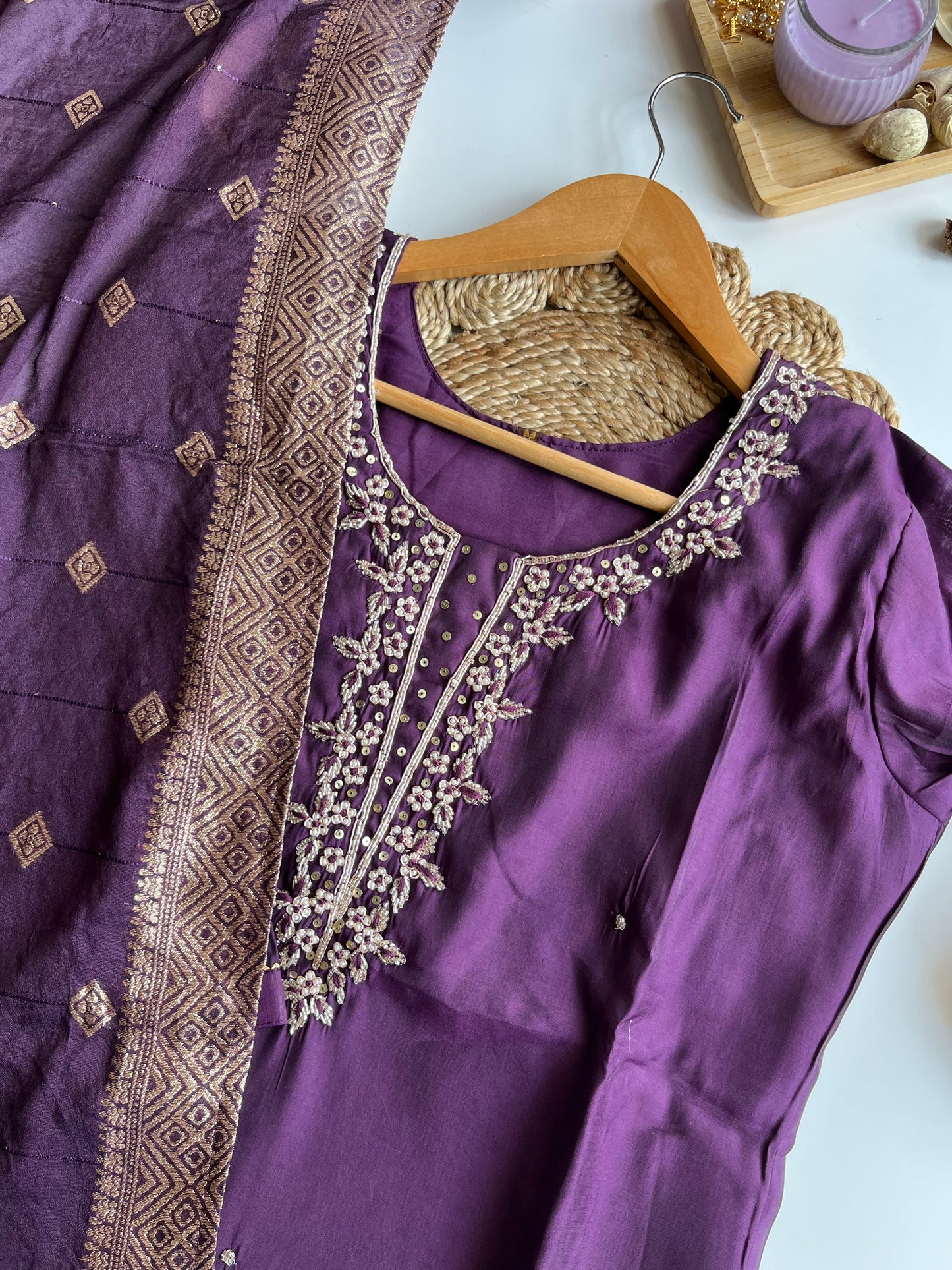 VARNIKA - Regal Purple Roman Silk Kurti Set