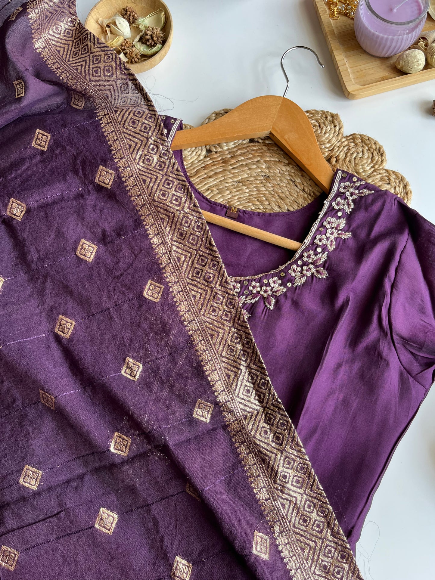 VARNIKA - Regal Purple Roman Silk Kurti Set