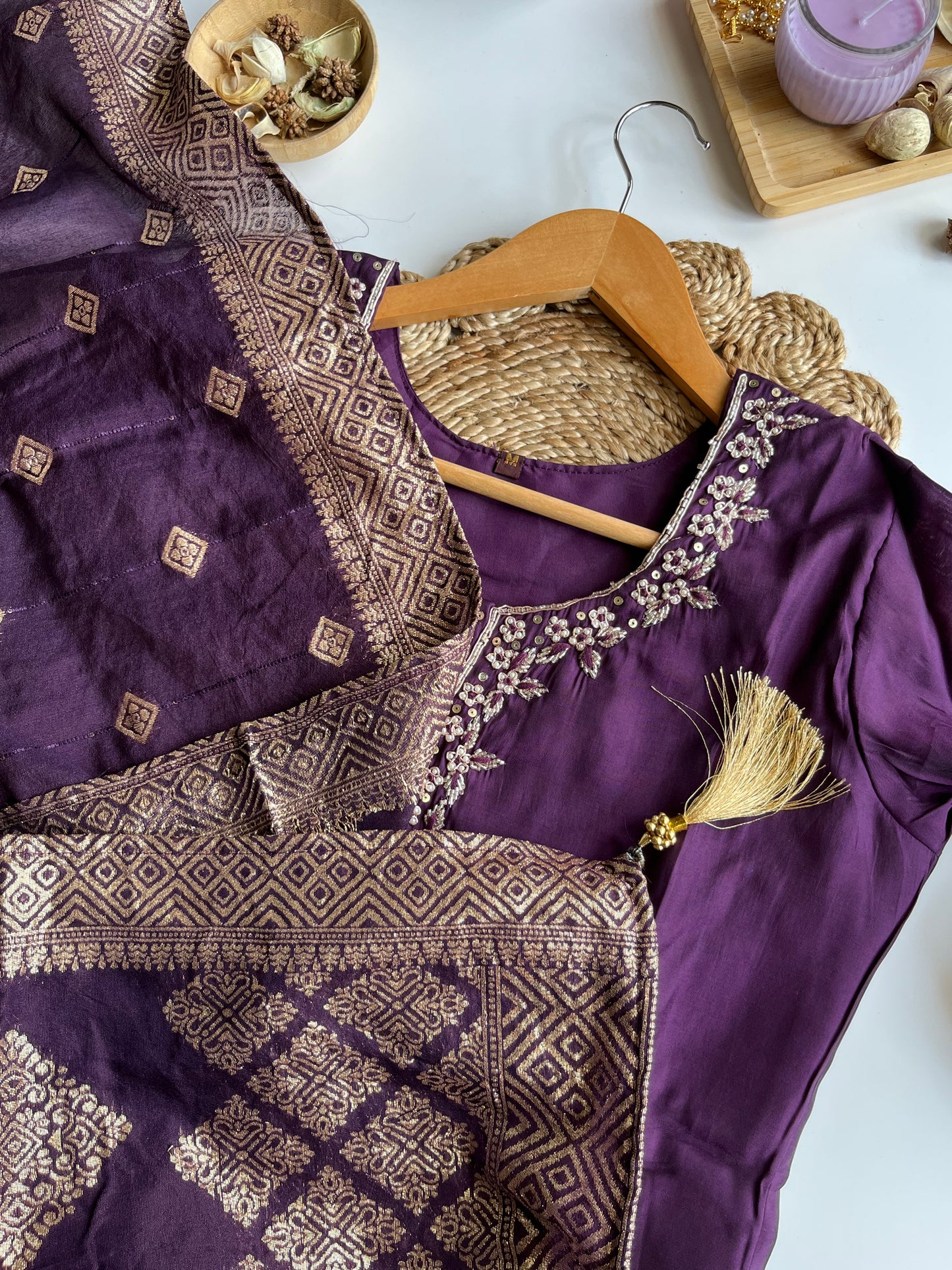 VARNIKA - Regal Purple Roman Silk Kurti Set