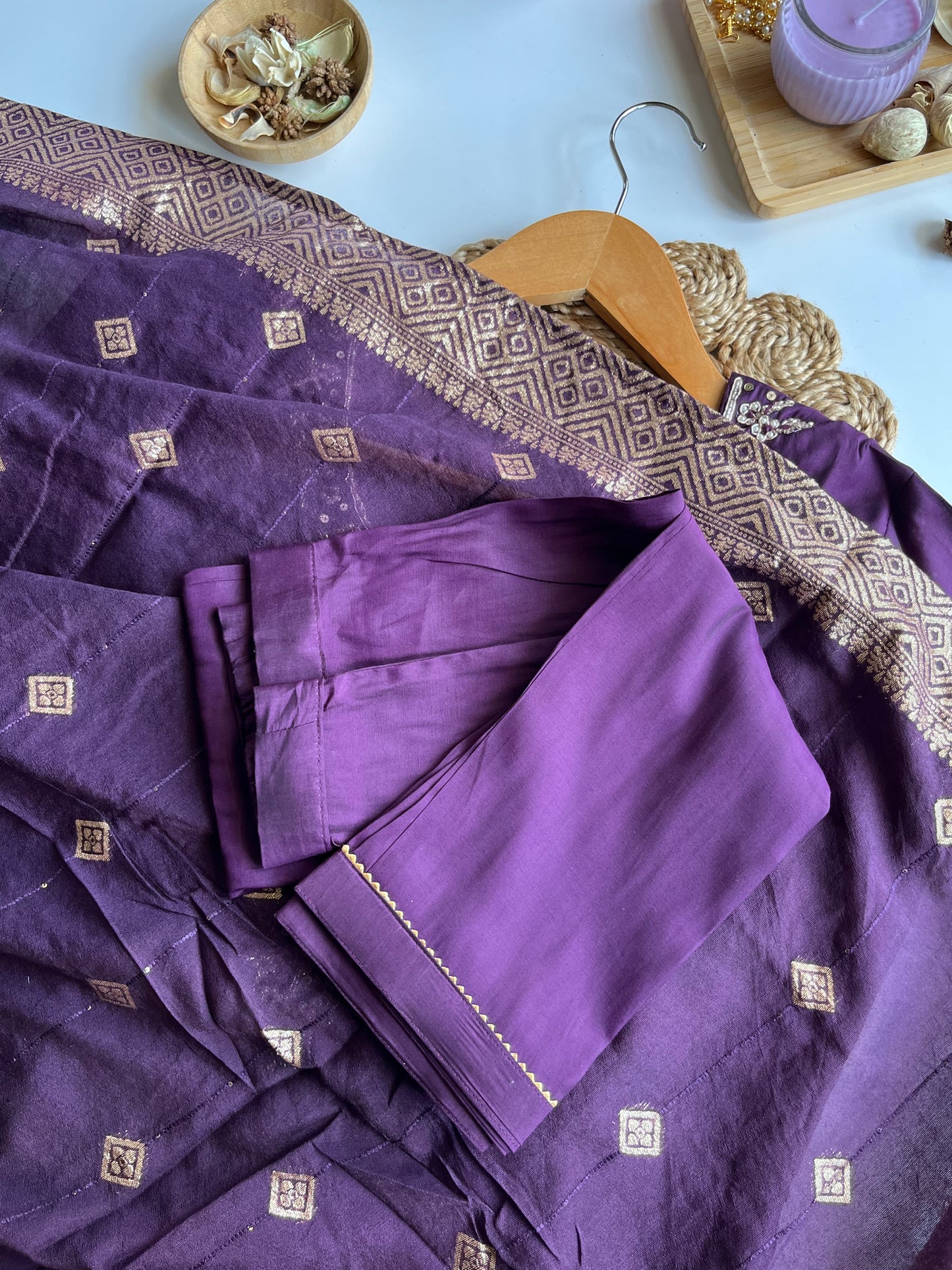 VARNIKA - Regal Purple Roman Silk Kurti Set