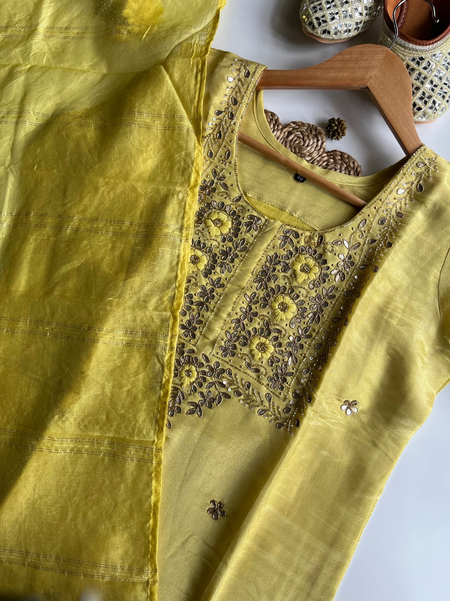 SONA YELLOW TISSUE SILK KURTI SET