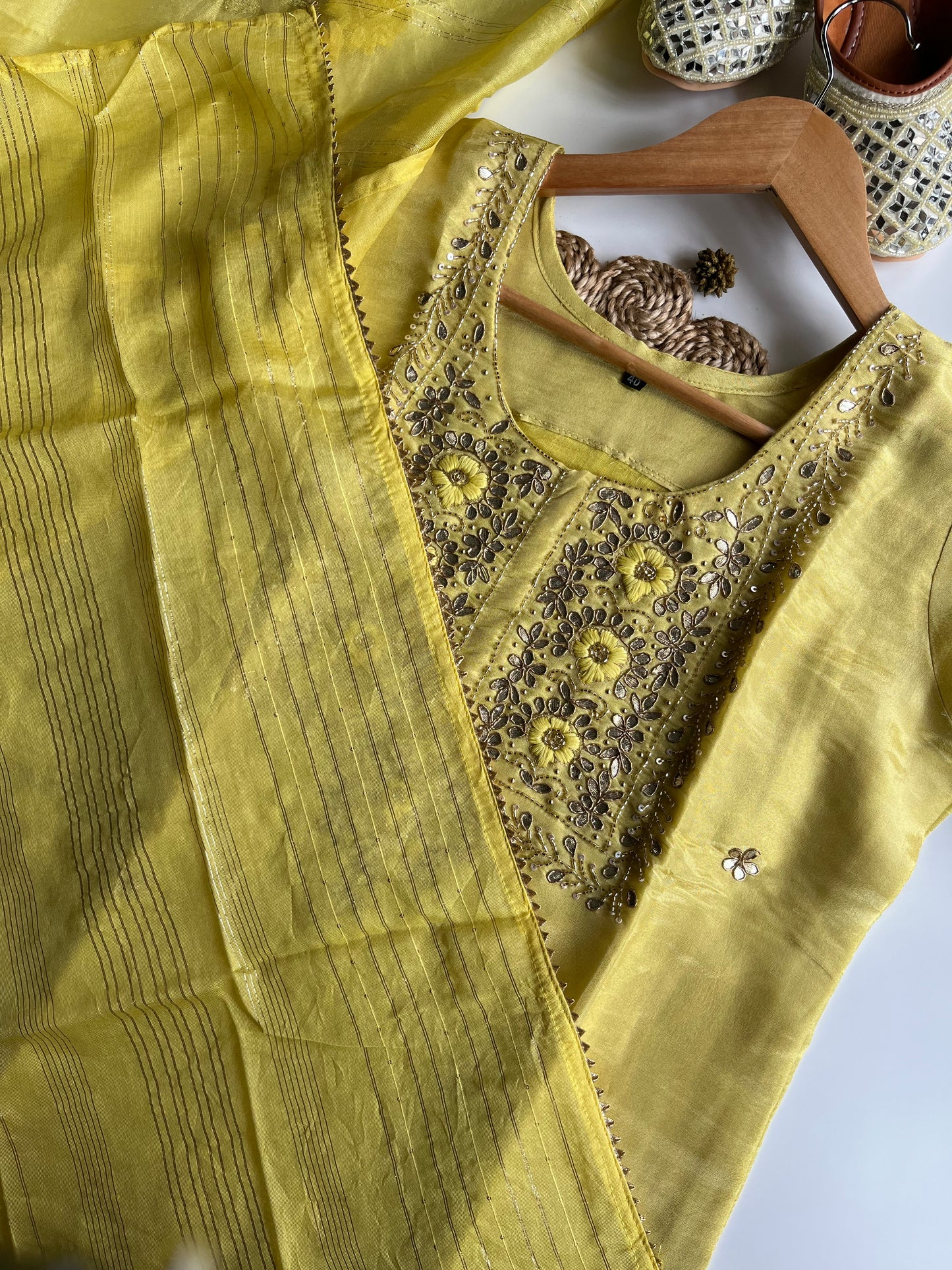 SONA YELLOW TISSUE SILK KURTI SET