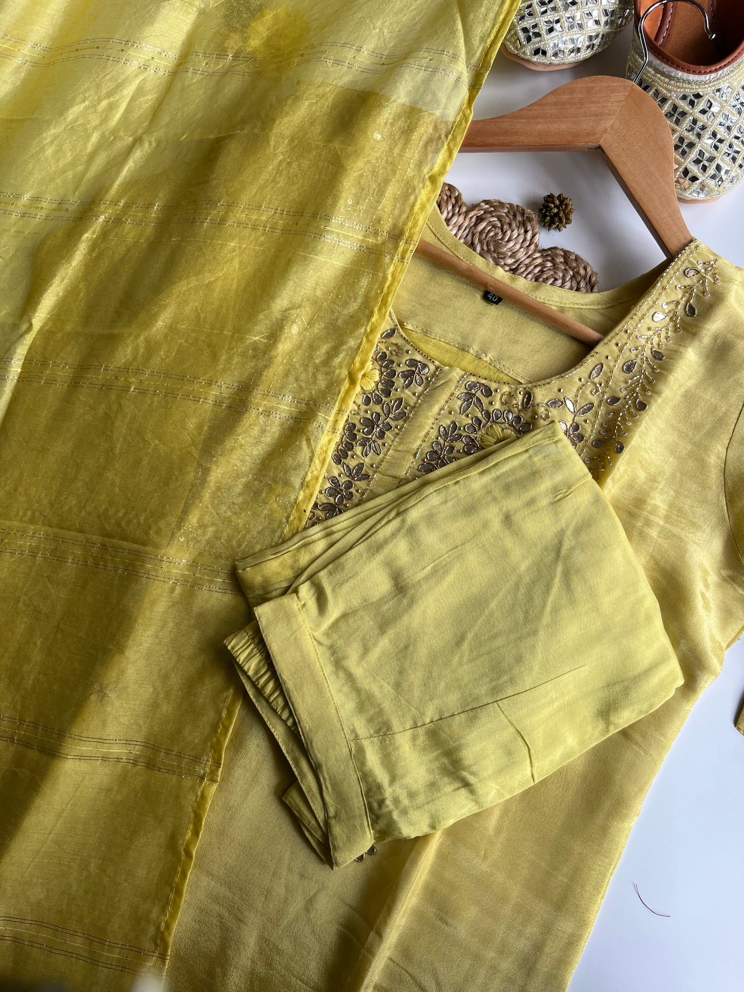 SONA YELLOW TISSUE SILK KURTI SET