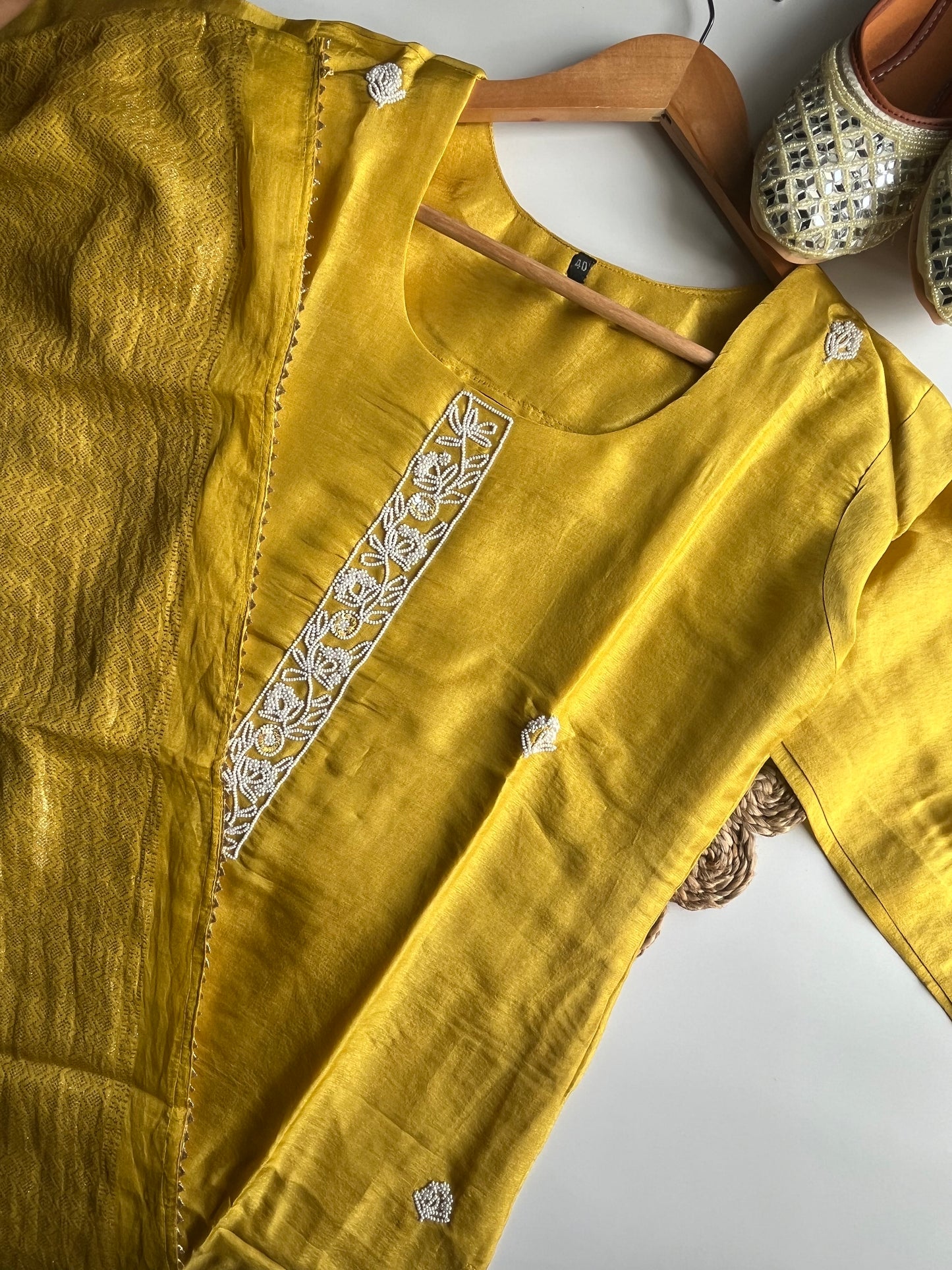 Suryani - Yellow Tissue Silk Kurti Set