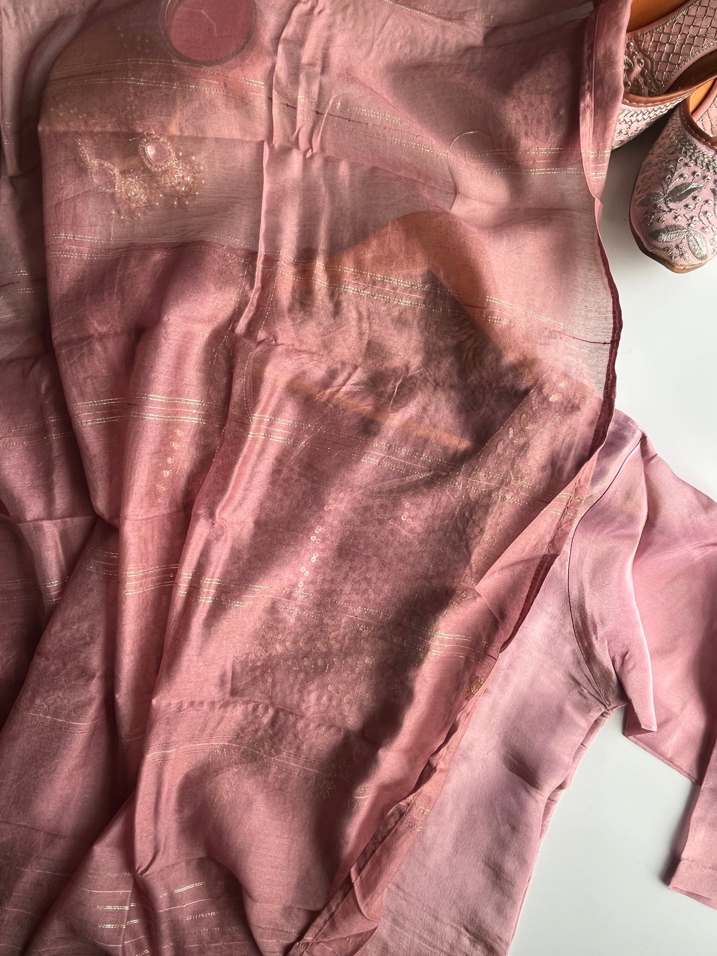 Phoolvati - Baby Pink Tissue Silk Kurti Set