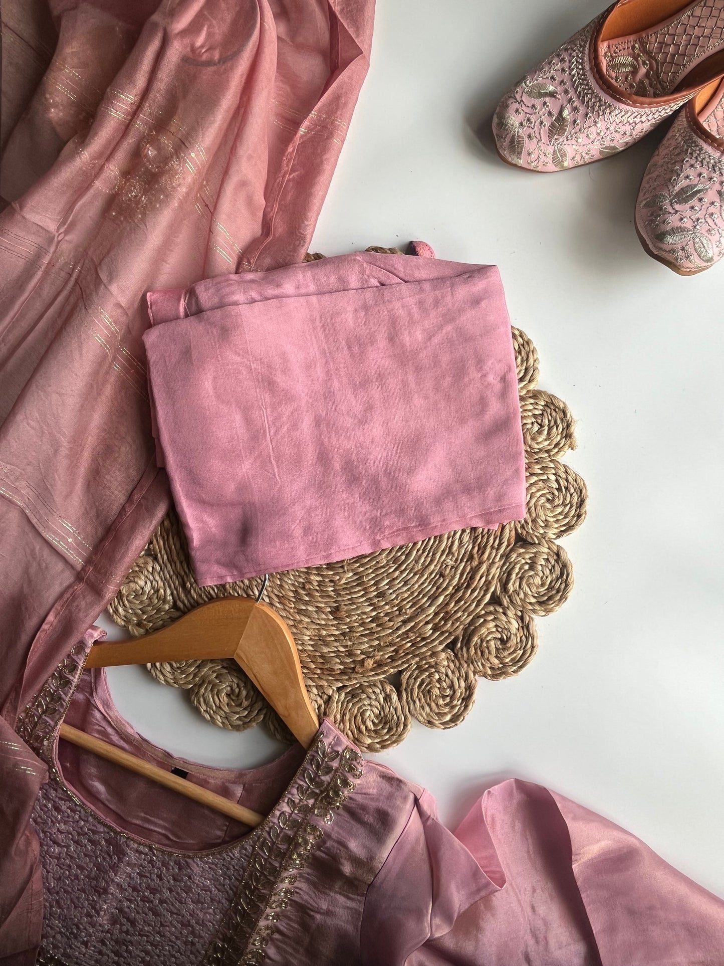 Phoolvati - Baby Pink Tissue Silk Kurti Set