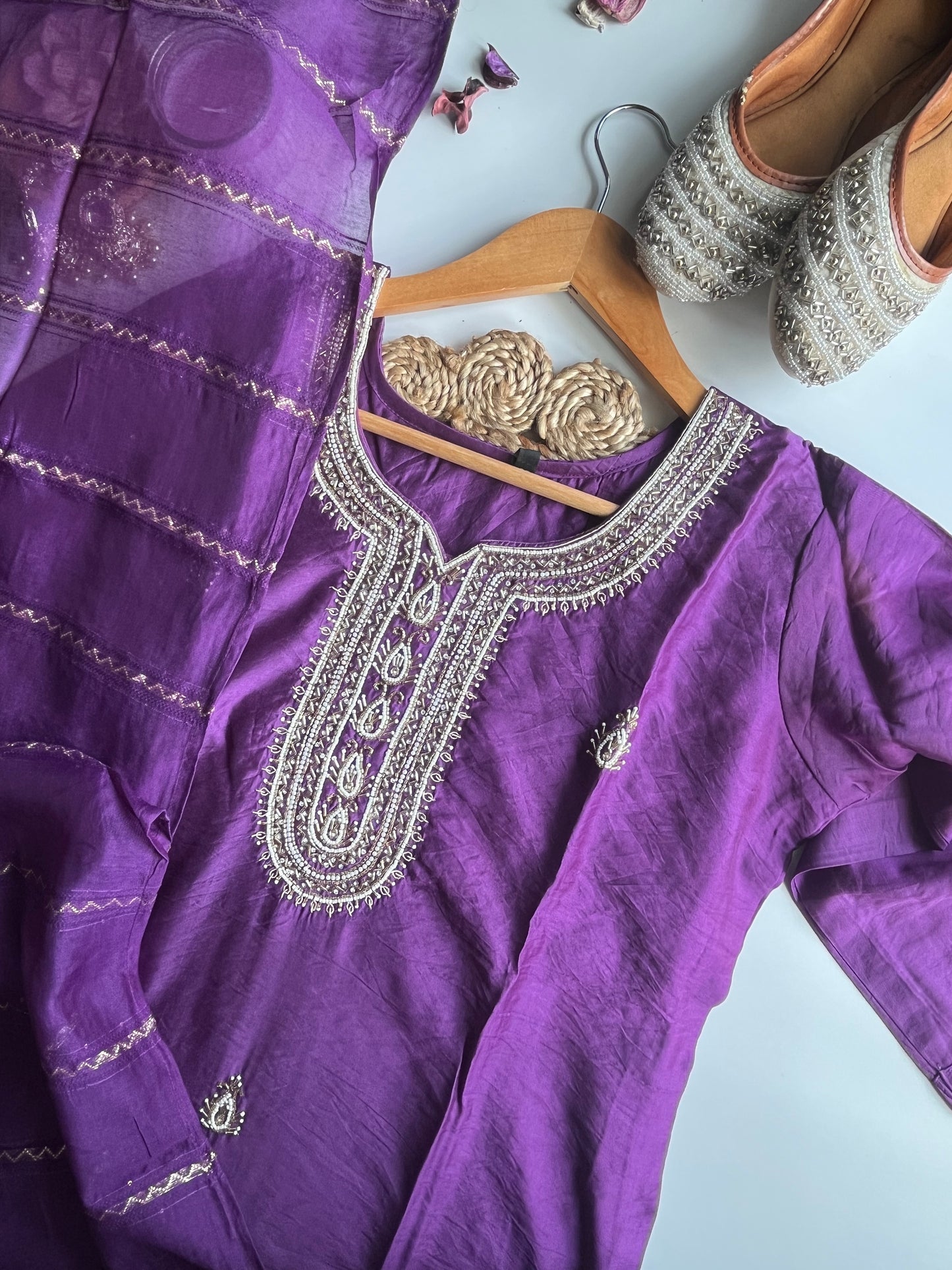 Aarohi - Deep Purple Dola Silk Kurti Set