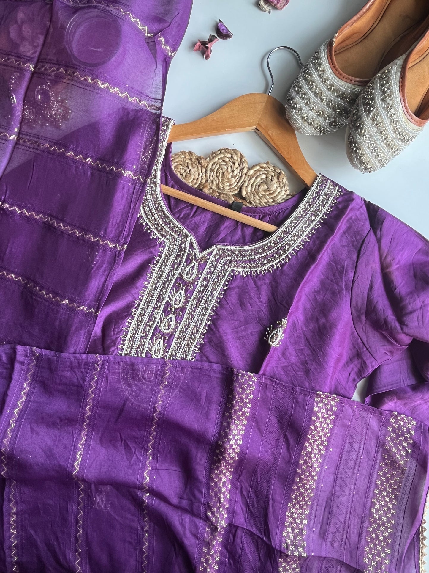 Aarohi - Deep Purple Dola Silk Kurti Set