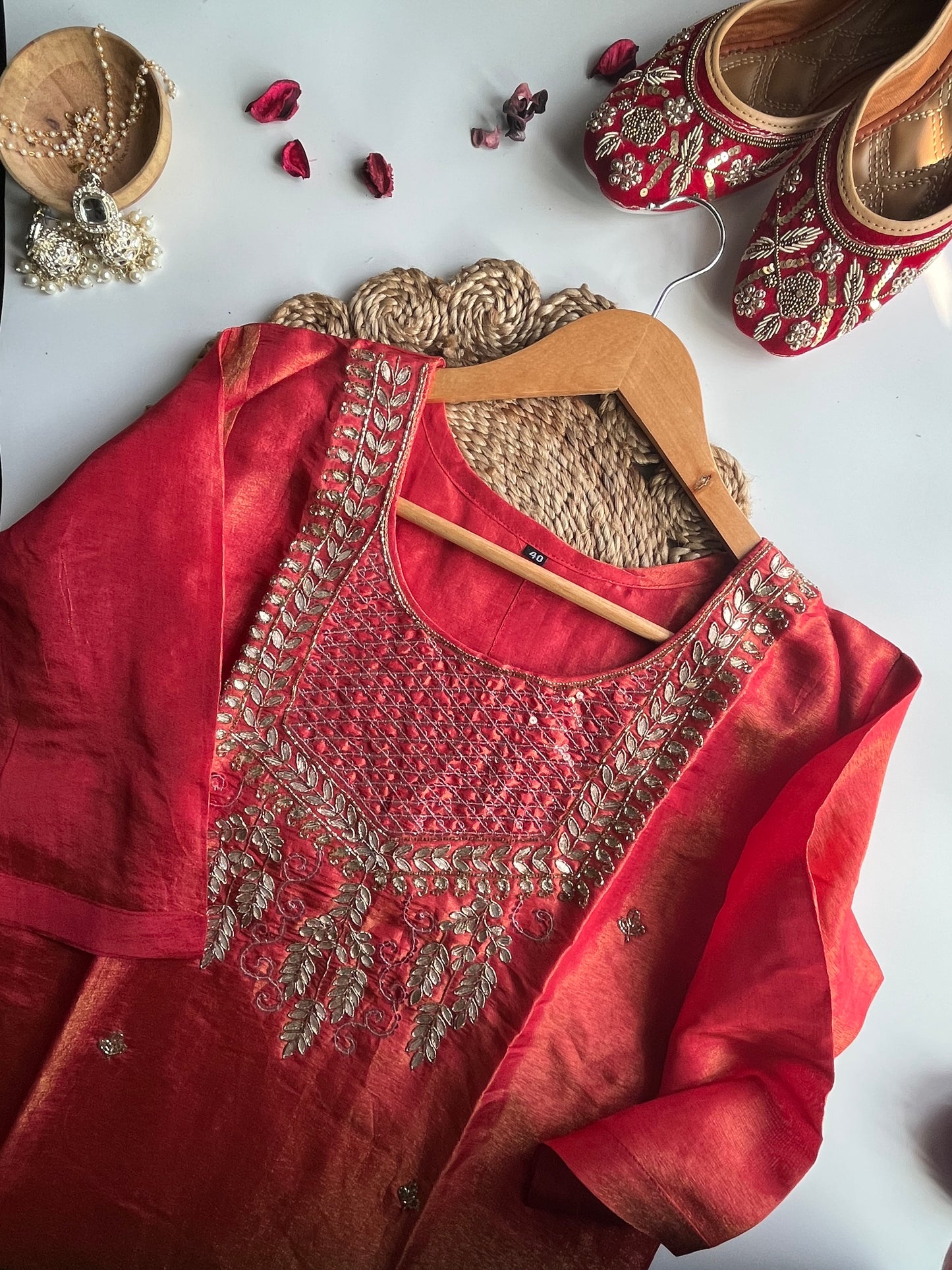 Sundarii - Orange Tissue Silk Kurti Set