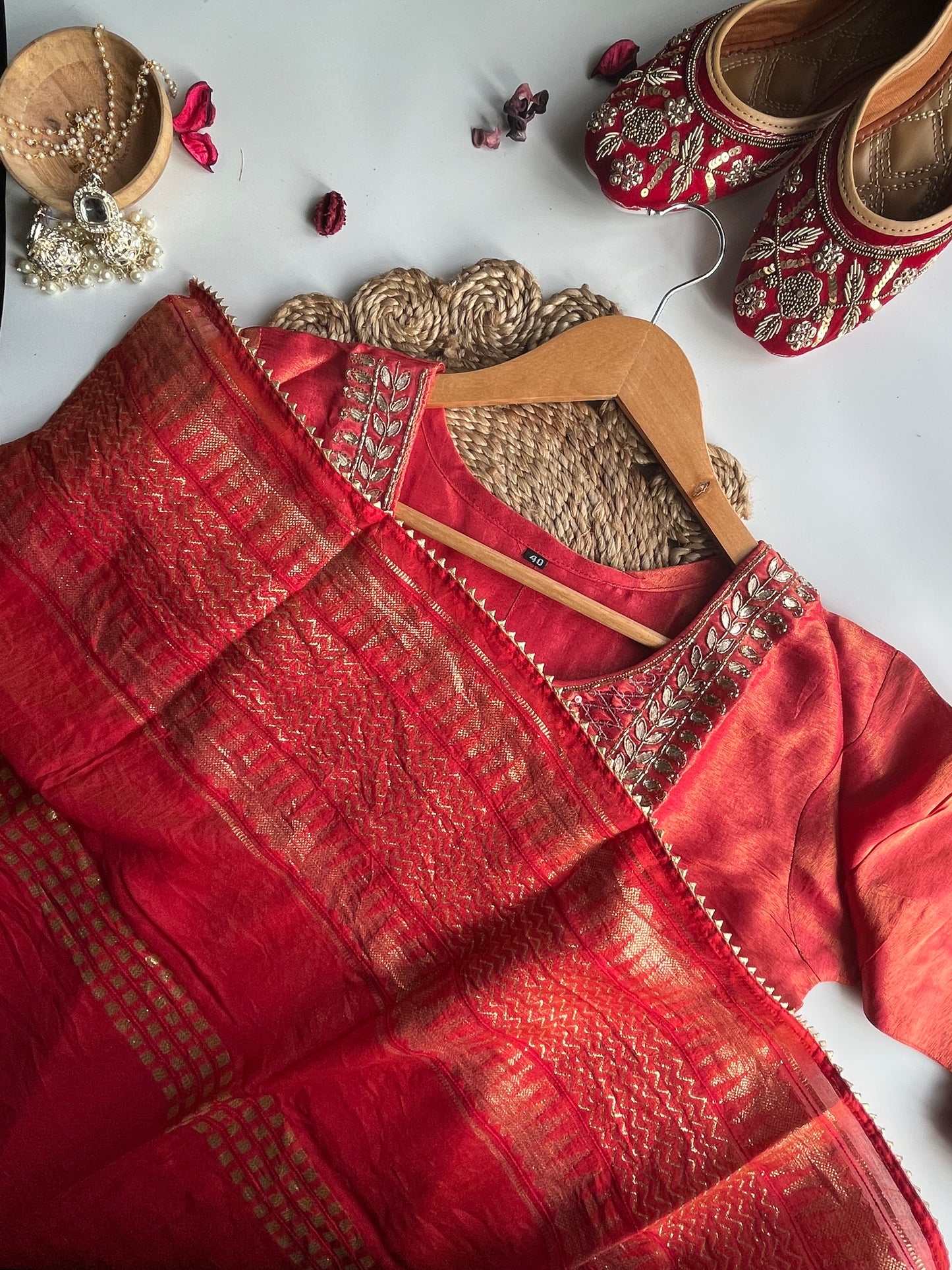 Sundarii - Orange Tissue Silk Kurti Set