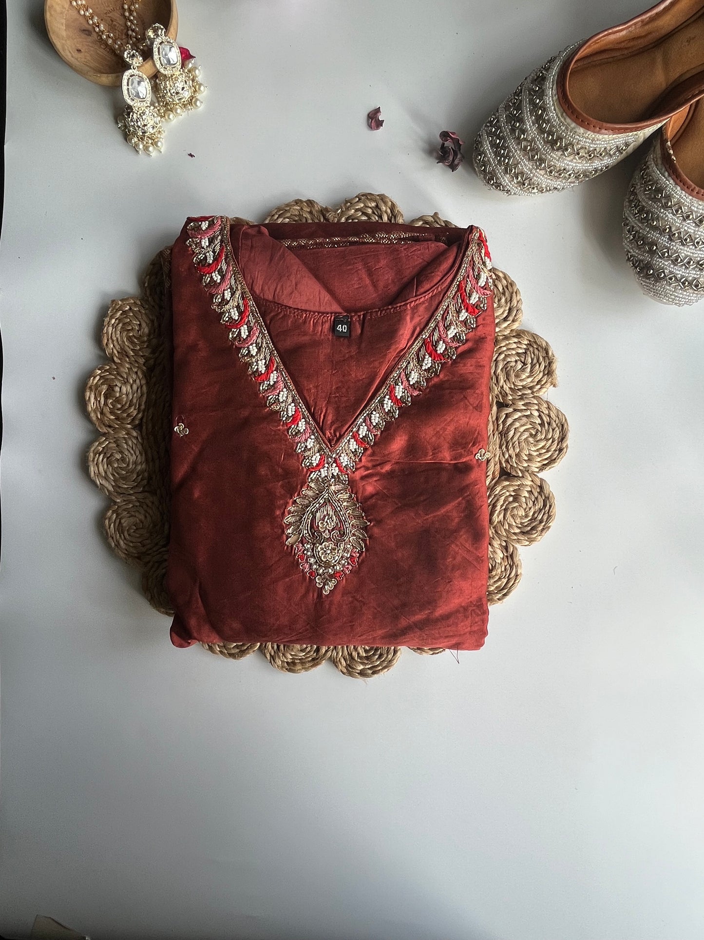 Rukmini - Brown Dola Silk Kurti Set