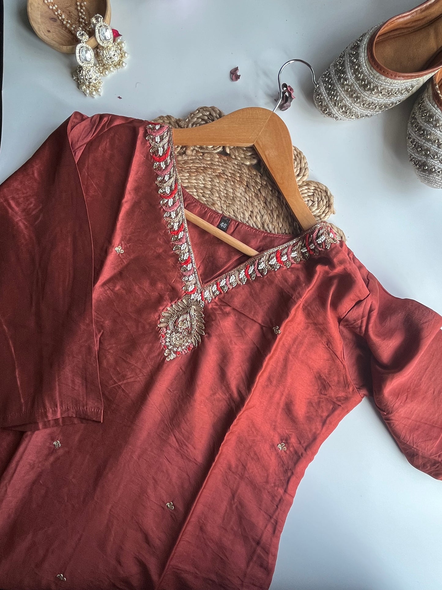 Rukmini - Brown Dola Silk Kurti Set