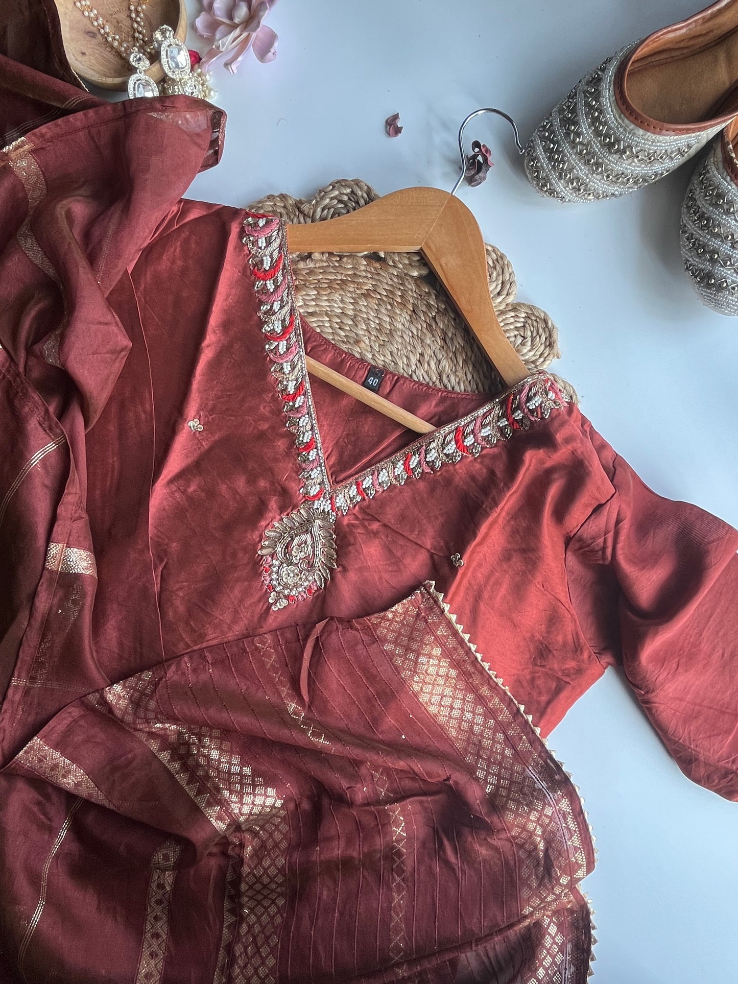 Rukmini - Brown Dola Silk Kurti Set