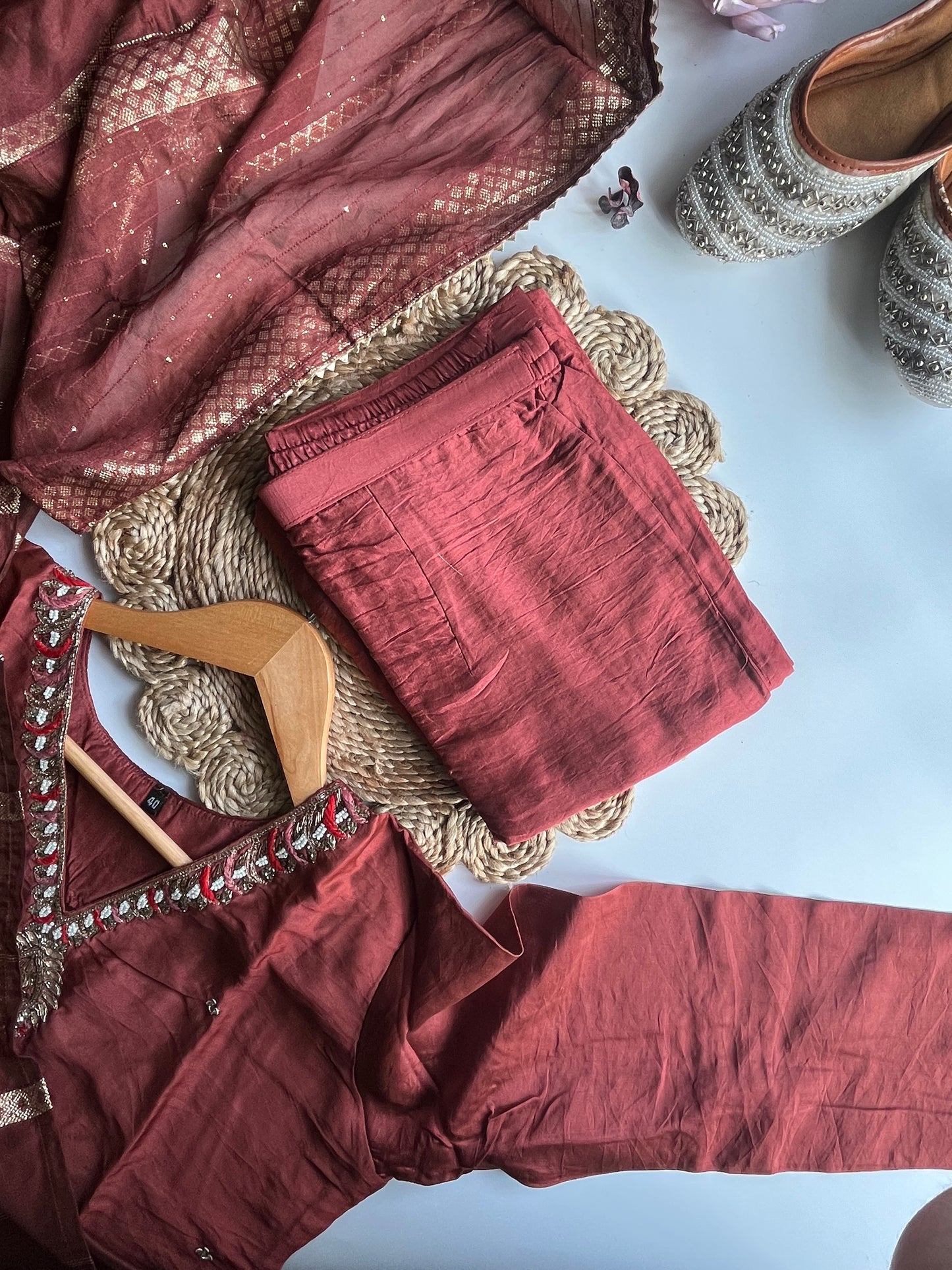 Rukmini - Brown Dola Silk Kurti Set