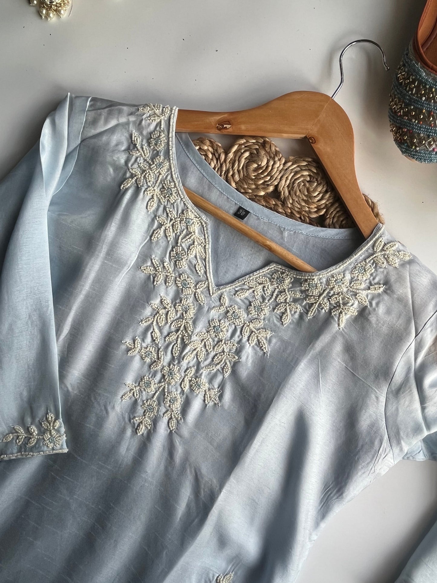 MEGHNA - SKY BLUE DOLA SILK KURTI SET