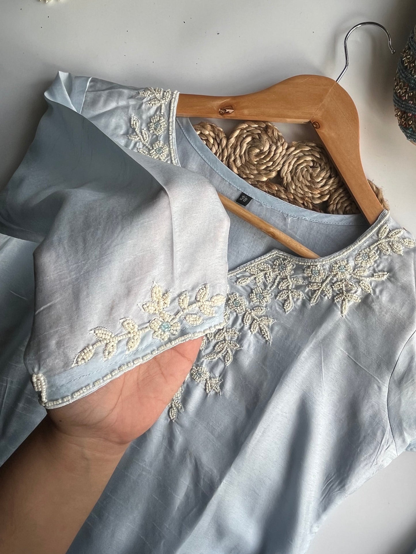 MEGHNA - SKY BLUE DOLA SILK KURTI SET