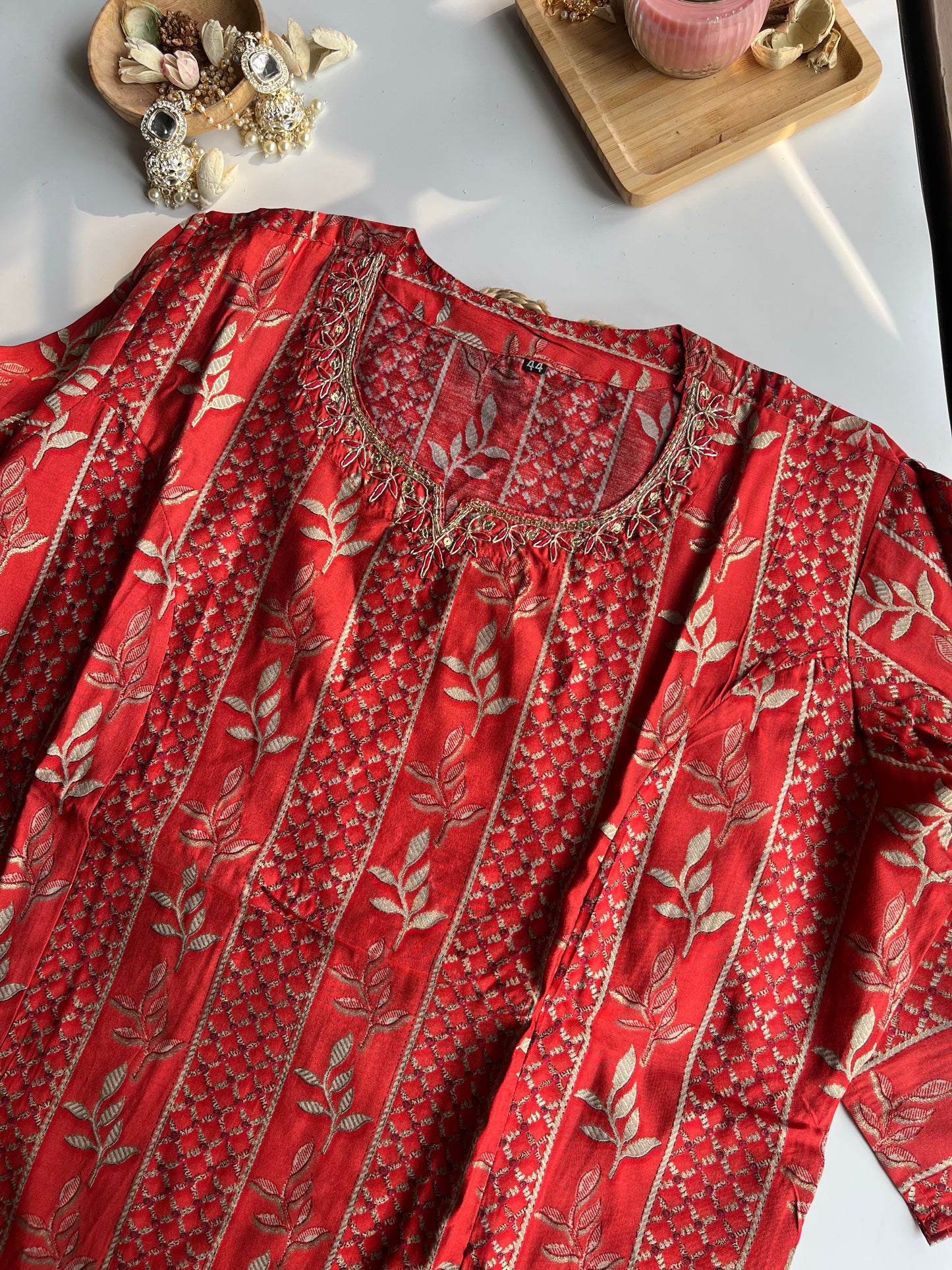 ROOP - Red Handwork Cotton Kurti Set