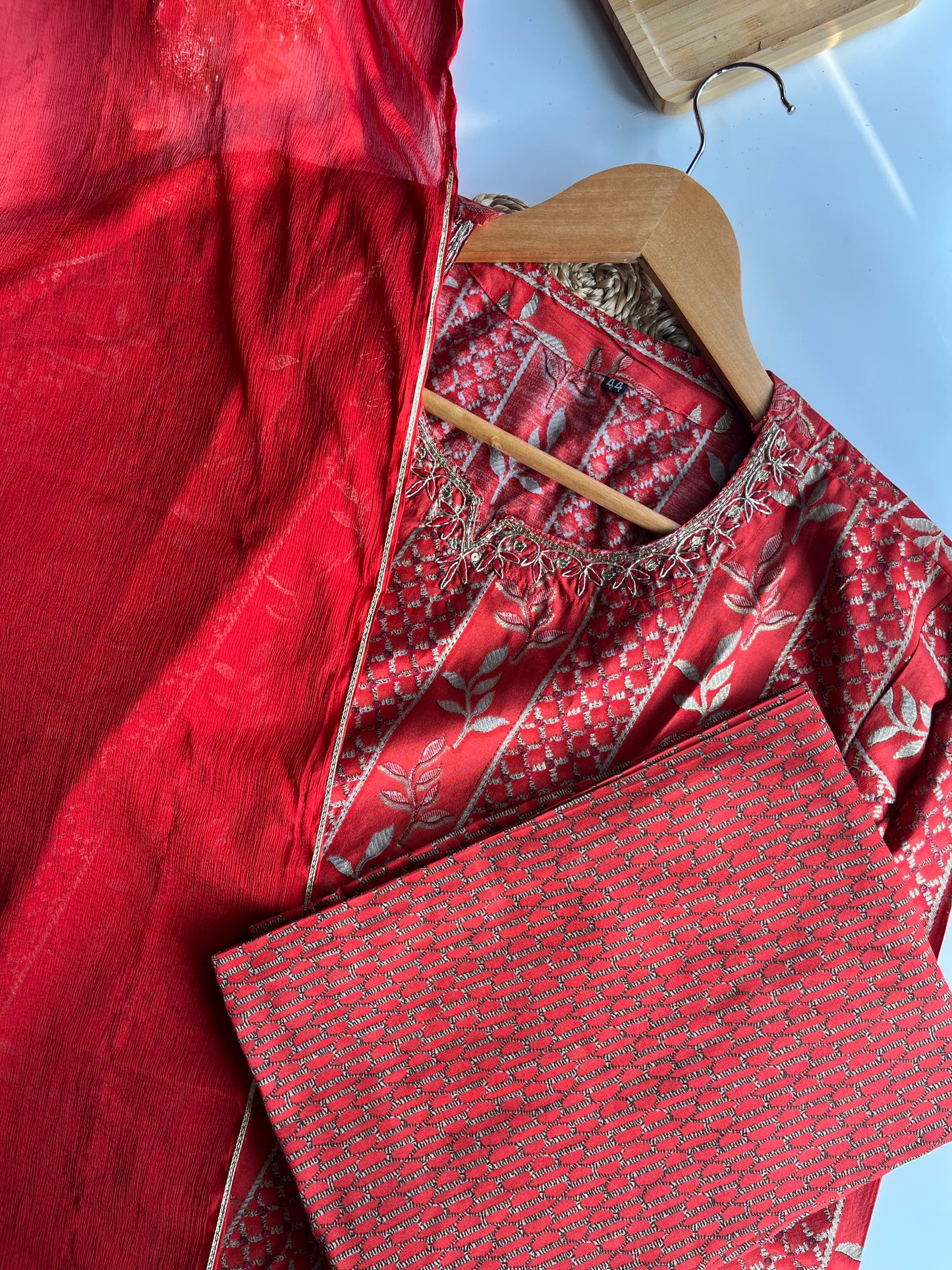 ROOP - Red Handwork Cotton Kurti Set