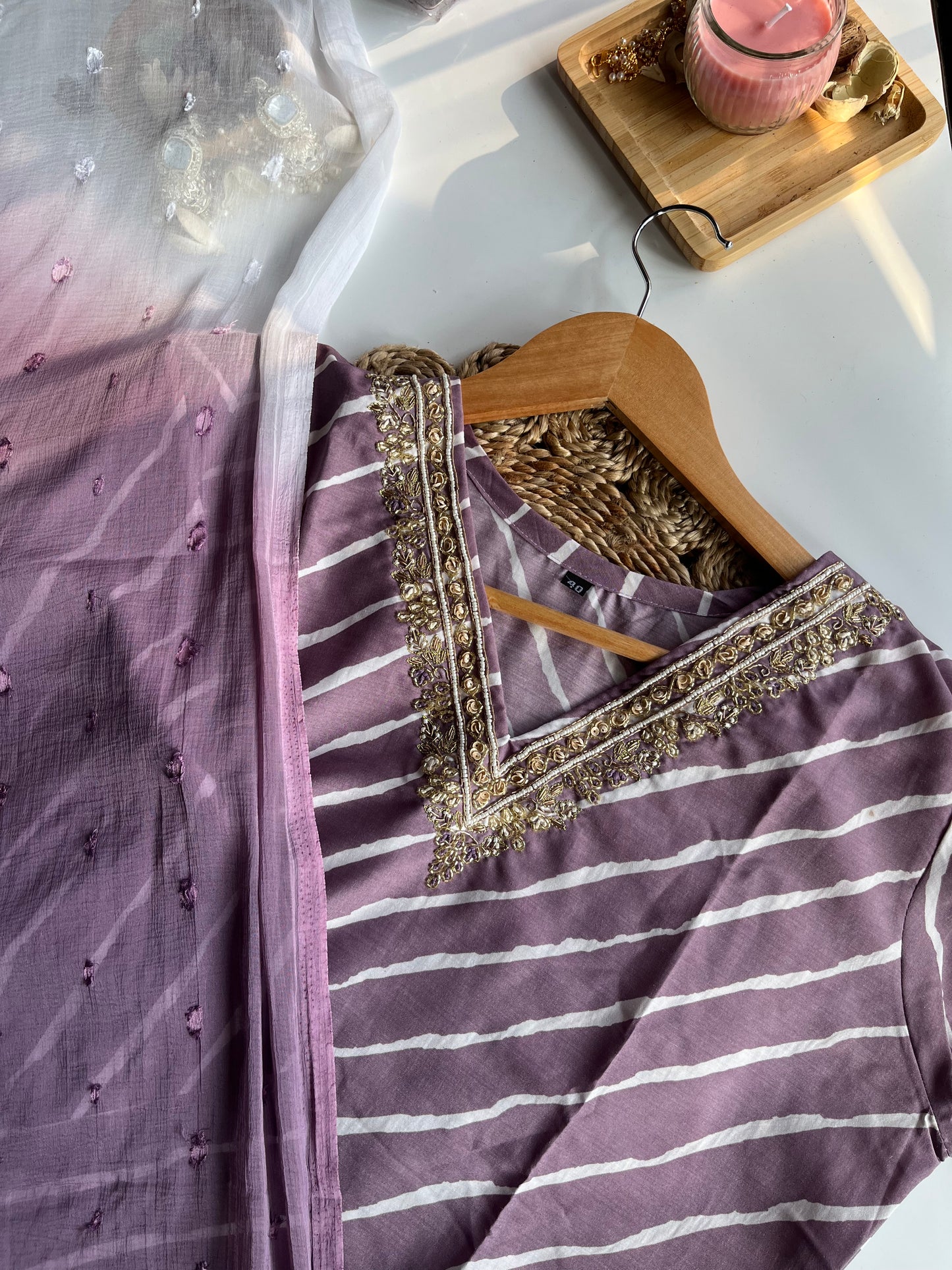CHHAYA- Lavender Handwork Kurti Set