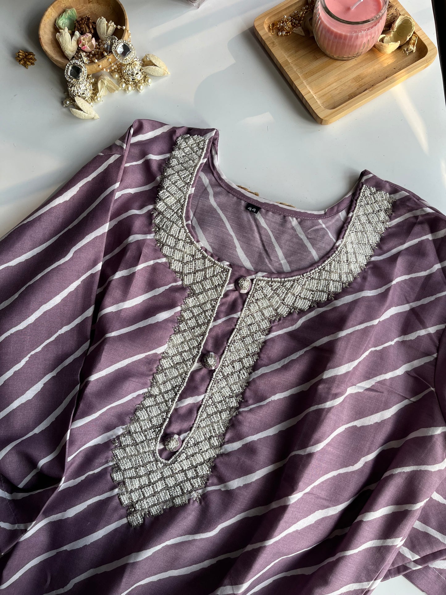 PAVITHRA - Lavender Handwork Kurti Set