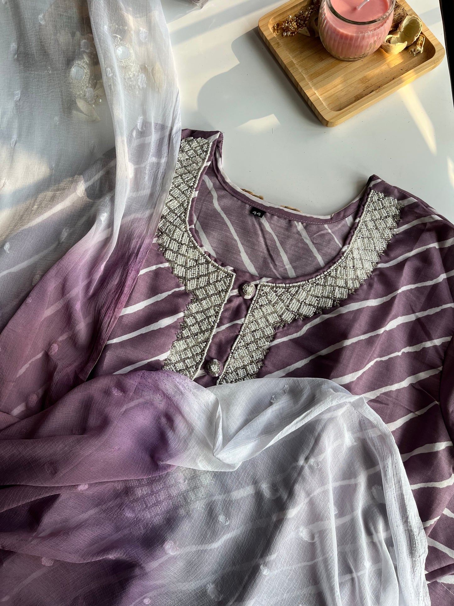 PAVITHRA - Lavender Handwork Kurti Set