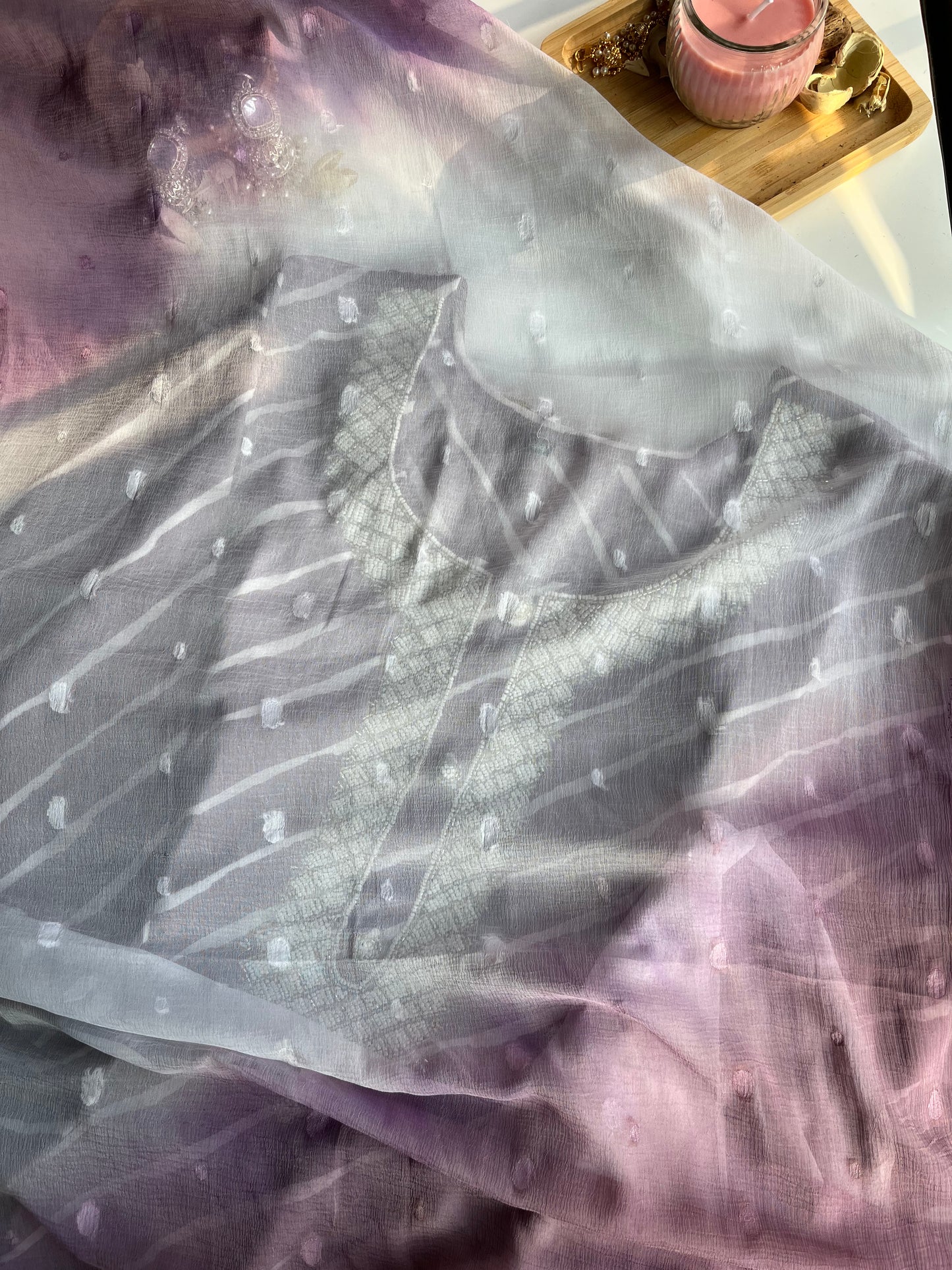 PAVITHRA - Lavender Handwork Kurti Set