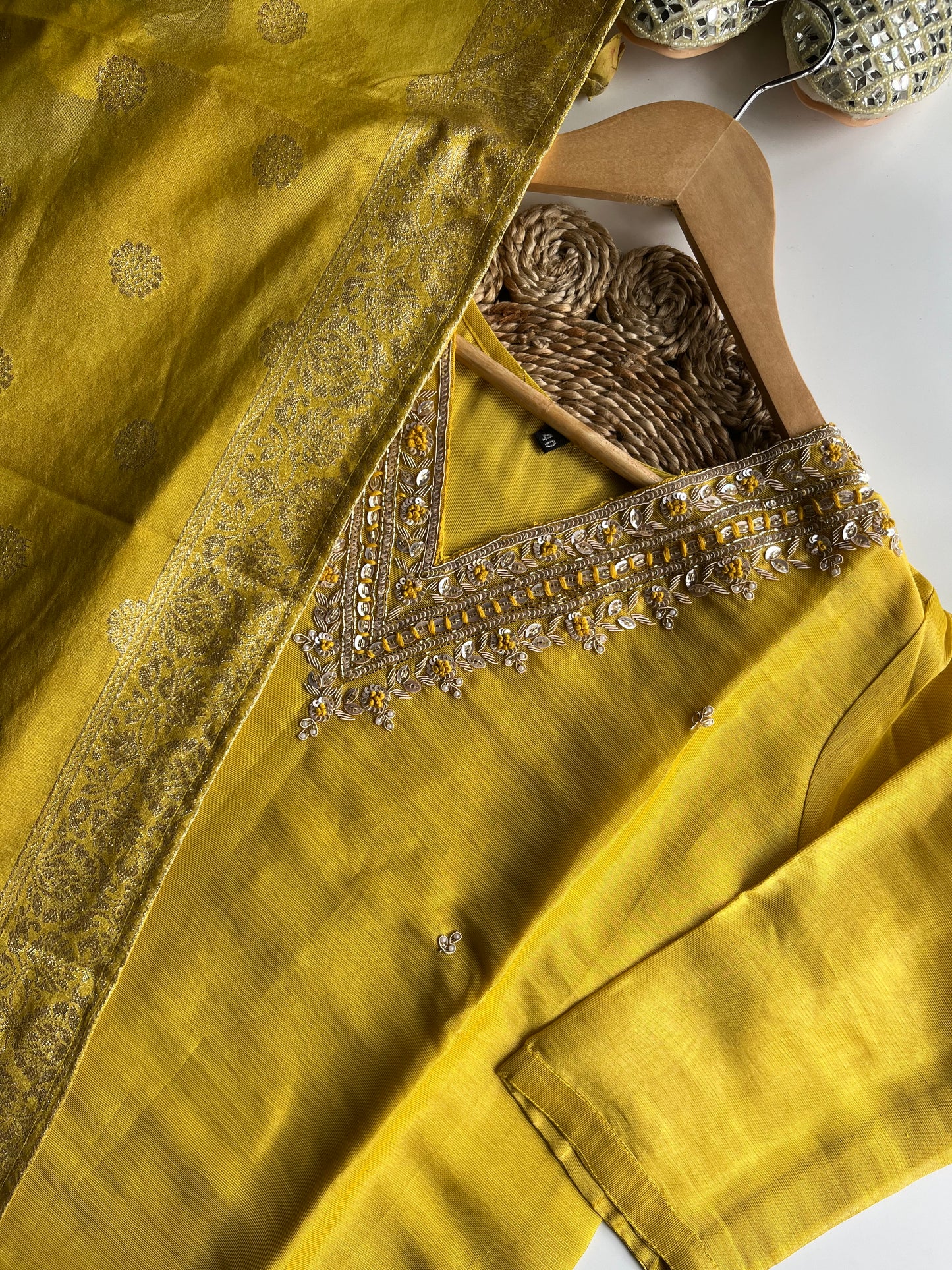 SUNEHRII - Yellow Tissue Silk Kurti Set 