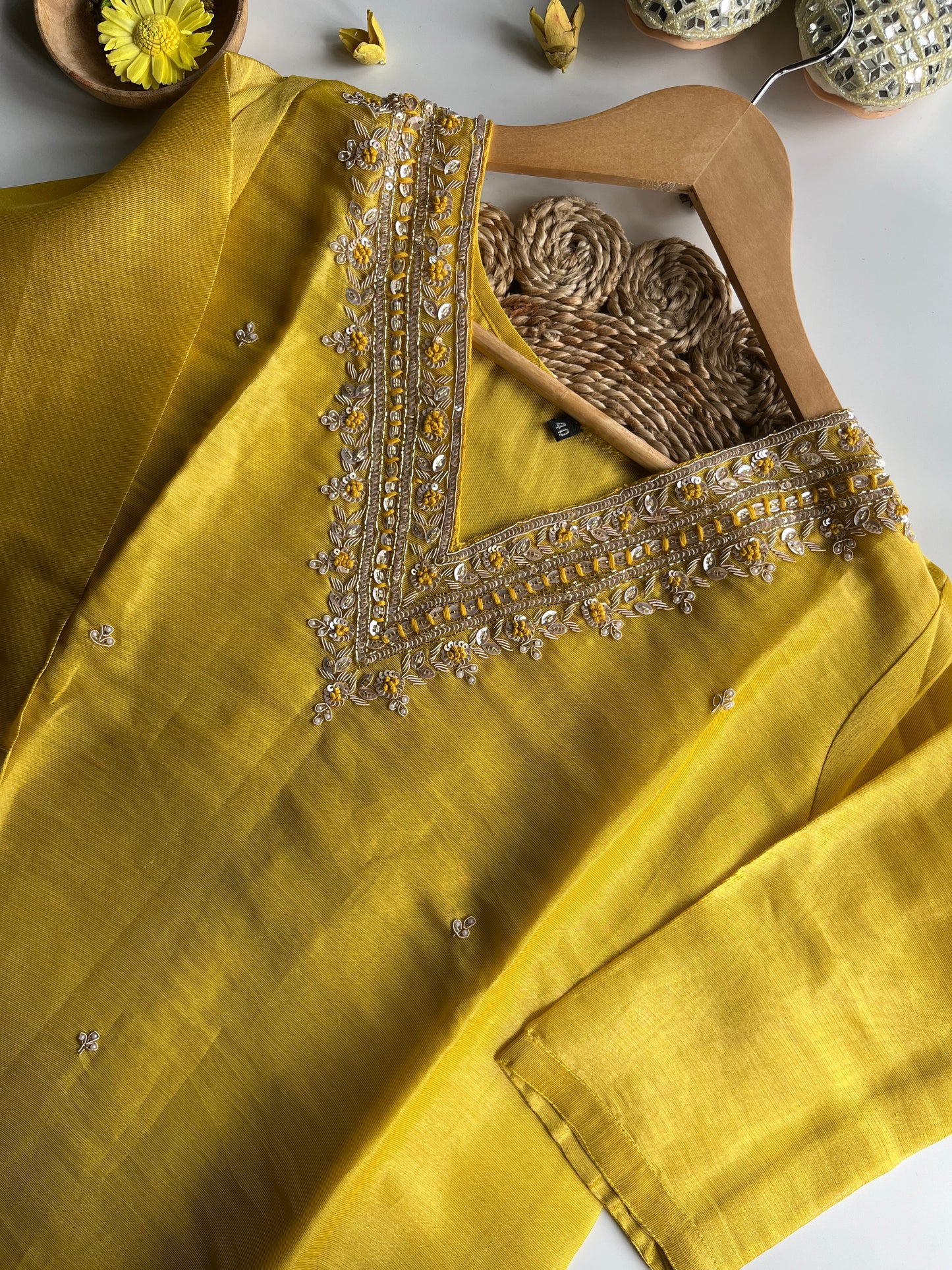 SUNEHRII - Yellow Tissue Silk Kurti Set 