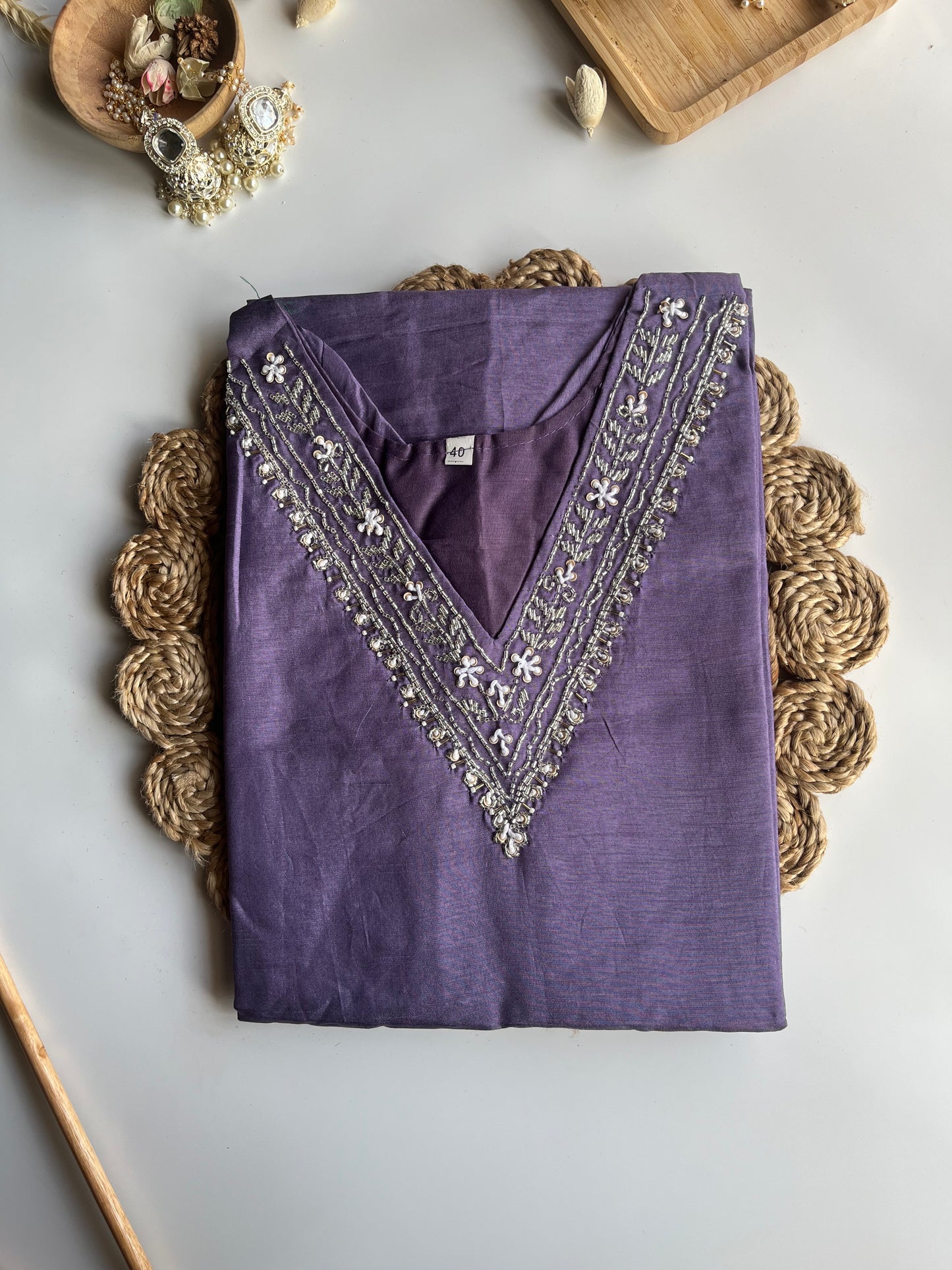 DOLA SILK LAVENDER V NECK KURTI