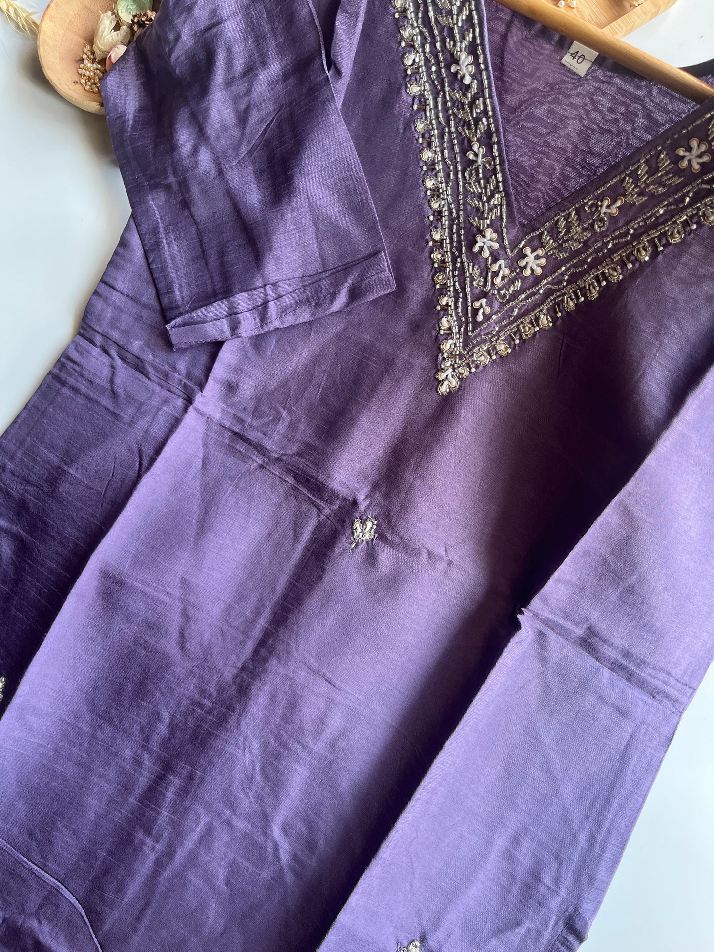 DOLA SILK LAVENDER V NECK KURTI