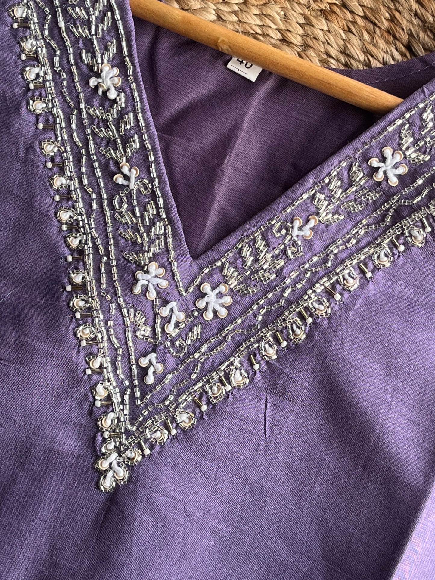 DOLA SILK LAVENDER V NECK KURTI