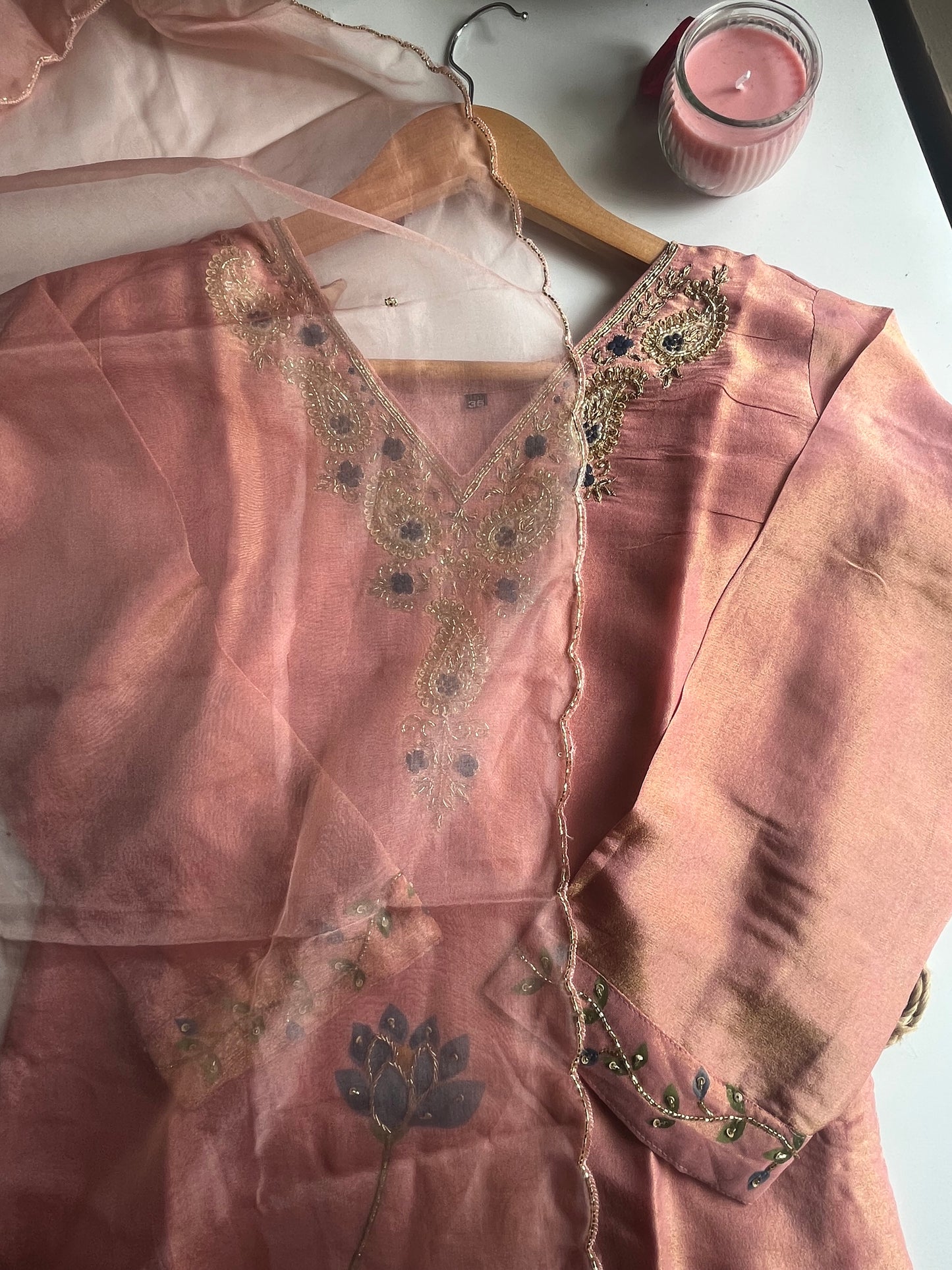 KAMALIKA – DUSKY PINK TISSUE SILK KURTI SET