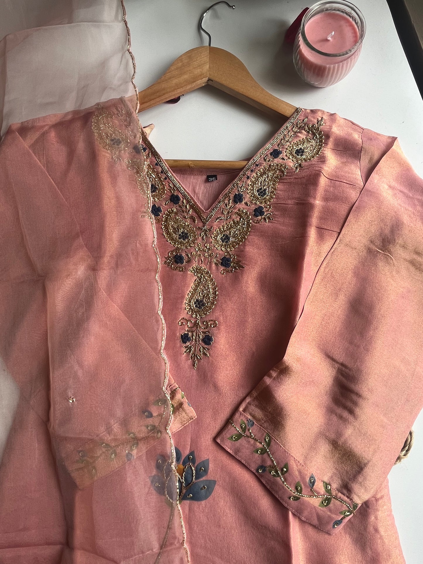 KAMALIKA – DUSKY PINK TISSUE SILK KURTI SET