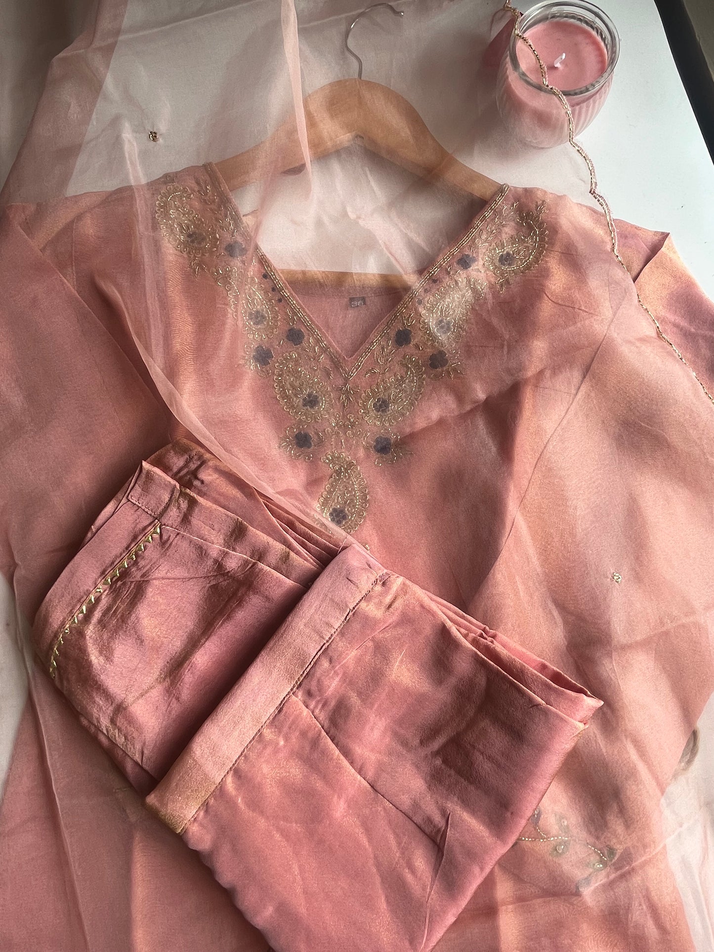 KAMALIKA – DUSKY PINK TISSUE SILK KURTI SET